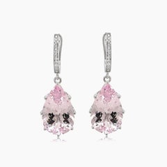 Pendientes estilo gota de oro blanco de 18 quilates en forma de pera rosa Morganita Diamante blanco