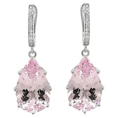 Pink Pear Drop Shape Morganite White Diamond 18K White Gold Drop Style Earrings
