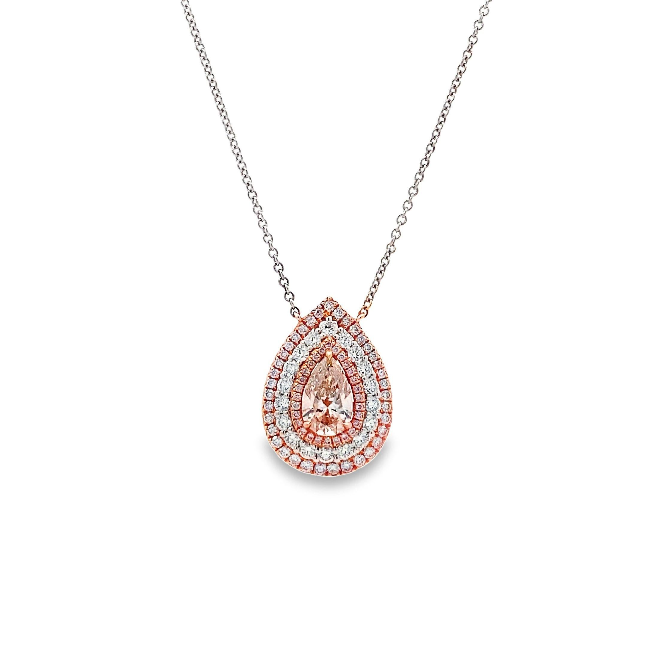 Pear Cut Maurice Fine Jewelry - Pink Pear Shape Diamond Necklace and Diamonds Around For Sale