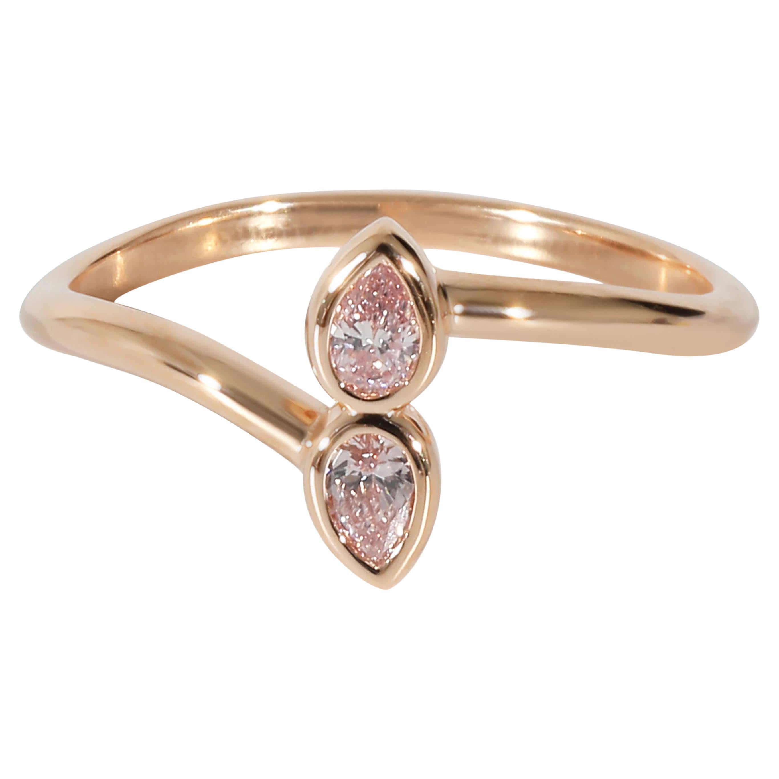 Pink Pear Shaped Diamonds Mirror Ring in 18K Rose Gold, 0.16 Ctw For Sale