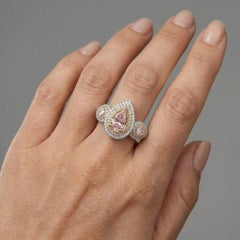 Pink Pear Shaped Halo 18K Gold Diamond Engagement Ring