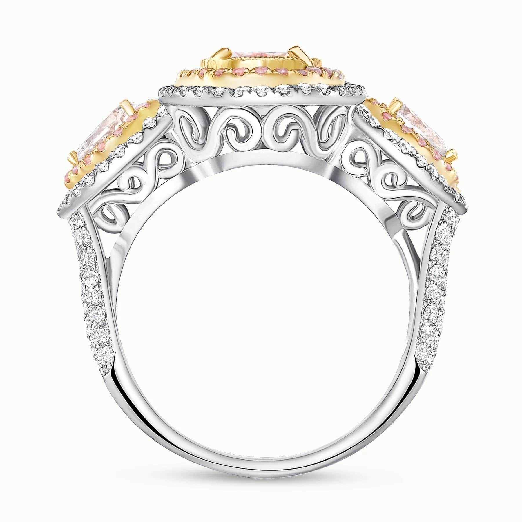 For Sale:  Pink Pear Shaped Halo 18K Gold Diamond Engagement Ring 3