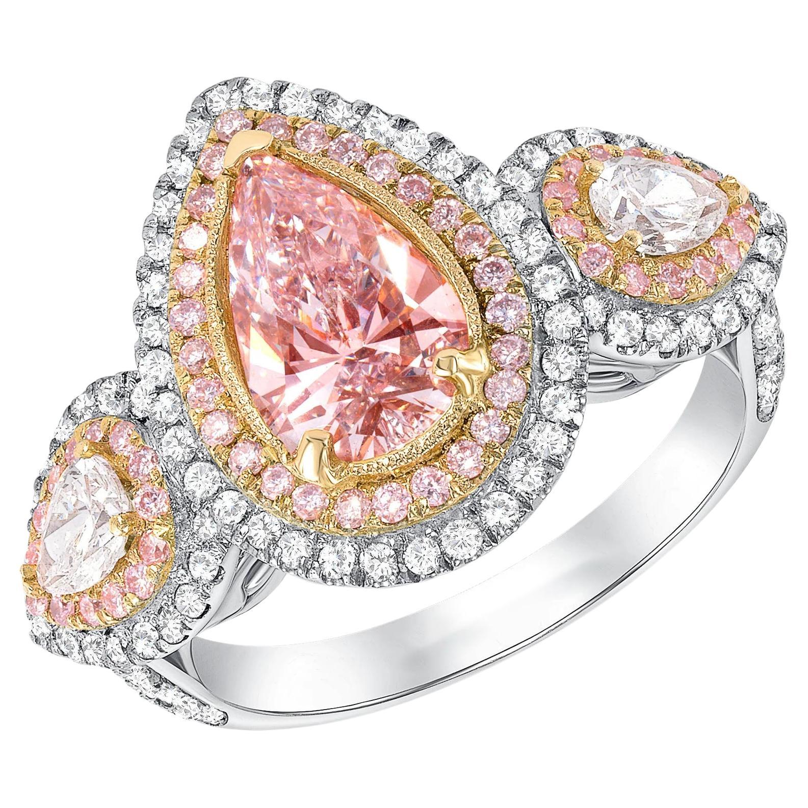 For Sale:  Helena's Pink Pear Shaped Halo Engagement Ring