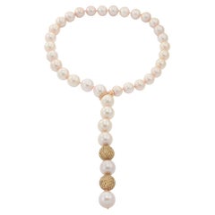 Pink Pearl und Champagne Diamond Lariat Halskette auf 18KT Rose Gold