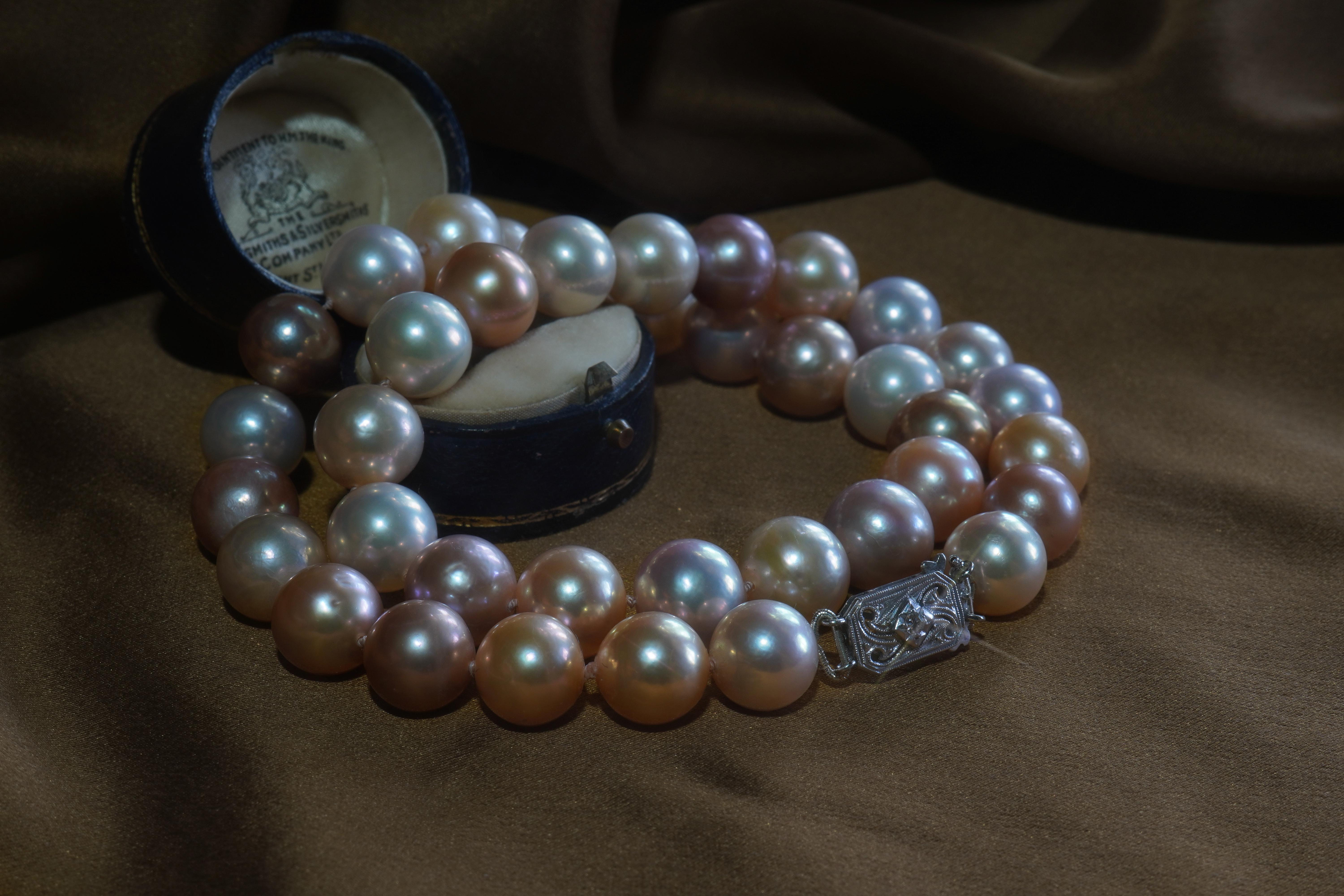 Pink Pearl Diamond Halskette Platin Vintage Südsee Strang Fein riesig 11,5 MM im Angebot 6