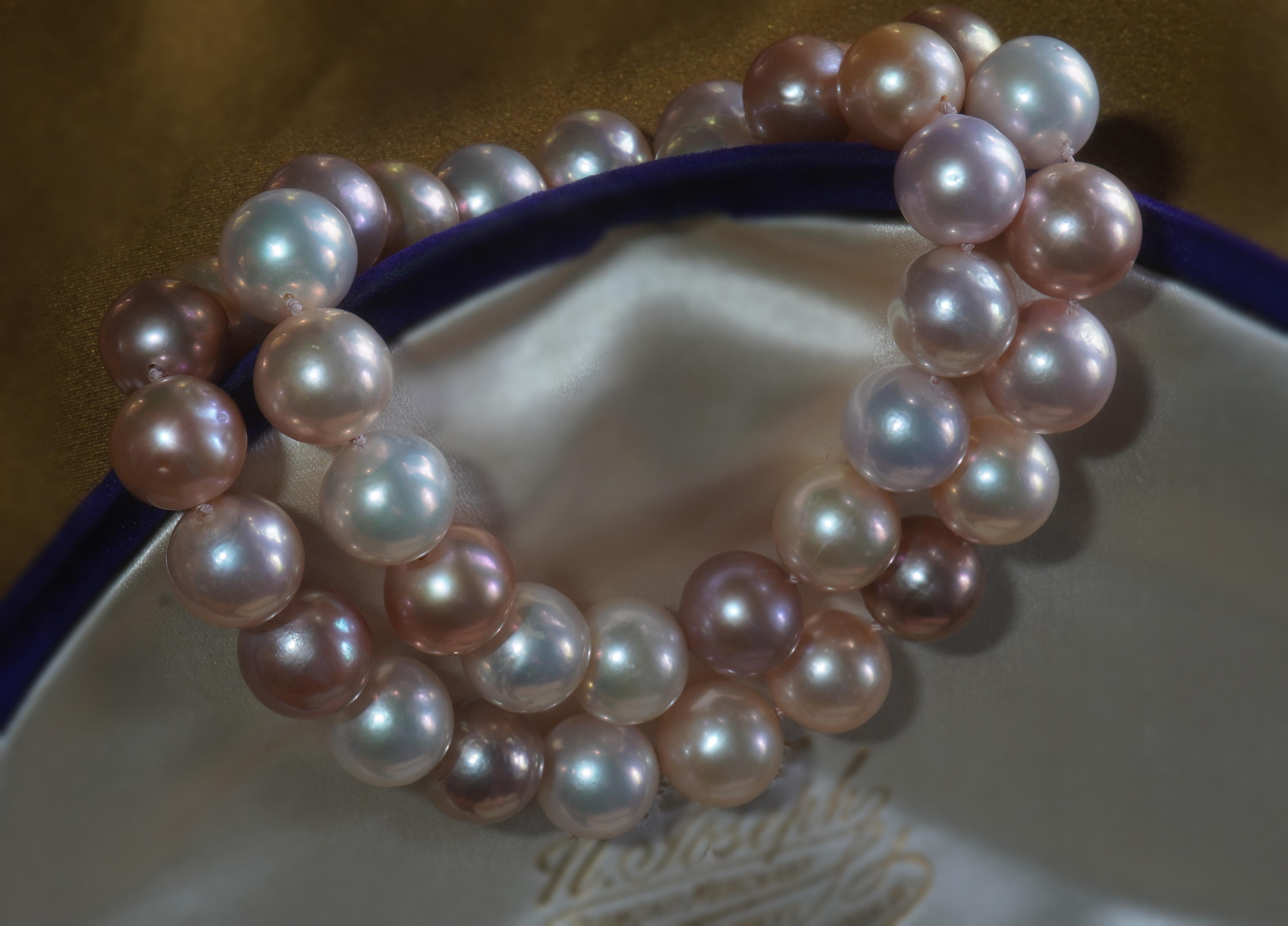 Pink Pearl Diamond Necklace Platinum Vintage South Sea Strand Fine Huge 11.5 MM For Sale 7