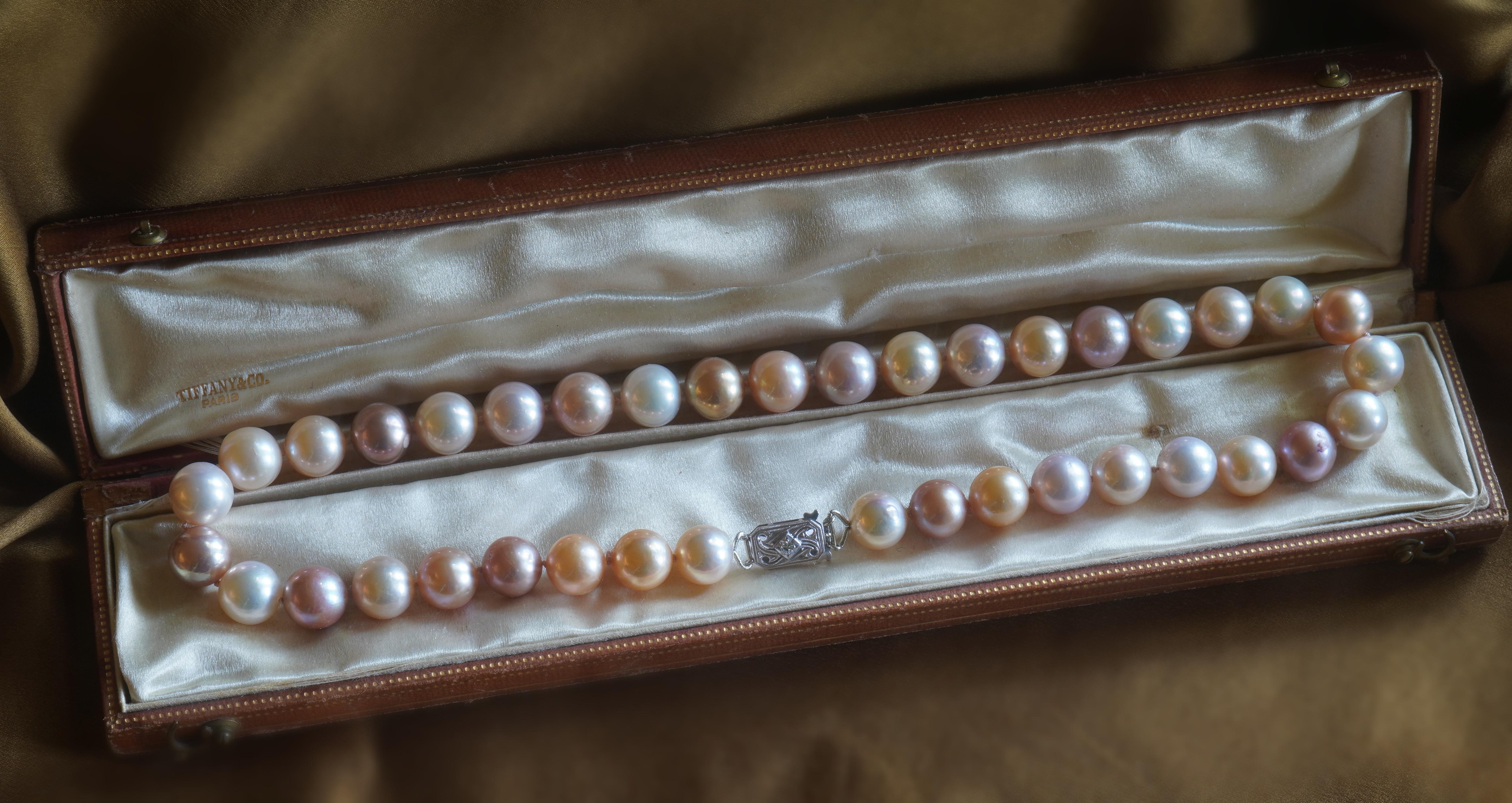 Pink Pearl Diamond Halskette Platin Vintage Südsee Strang Fein riesig 11,5 MM im Angebot 8