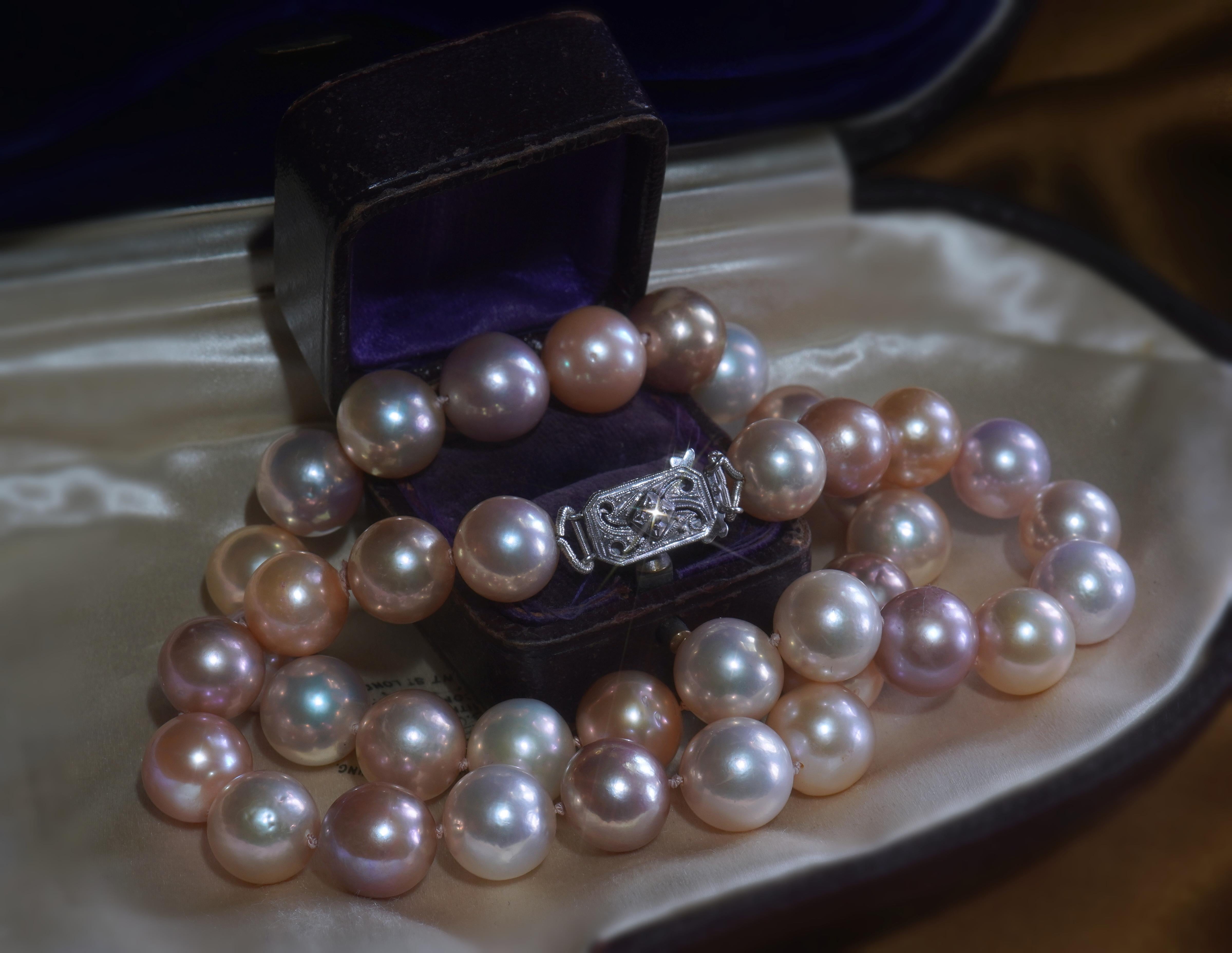 Pink Pearl Diamond Halskette Platin Vintage Südsee Strang Fein riesig 11,5 MM im Angebot 9