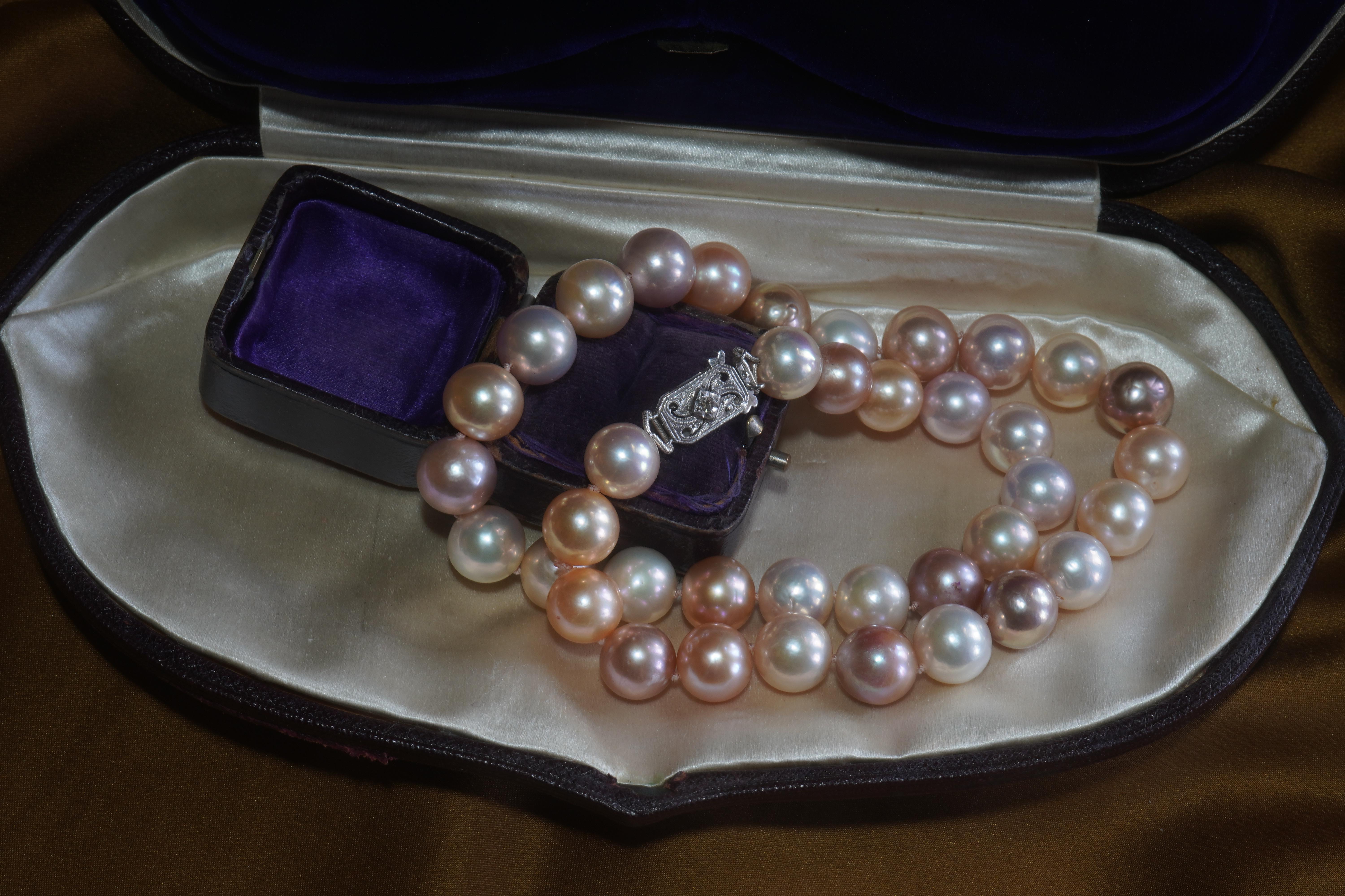 Pink Pearl Diamond Halskette Platin Vintage Südsee Strang Fein riesig 11,5 MM im Angebot 10