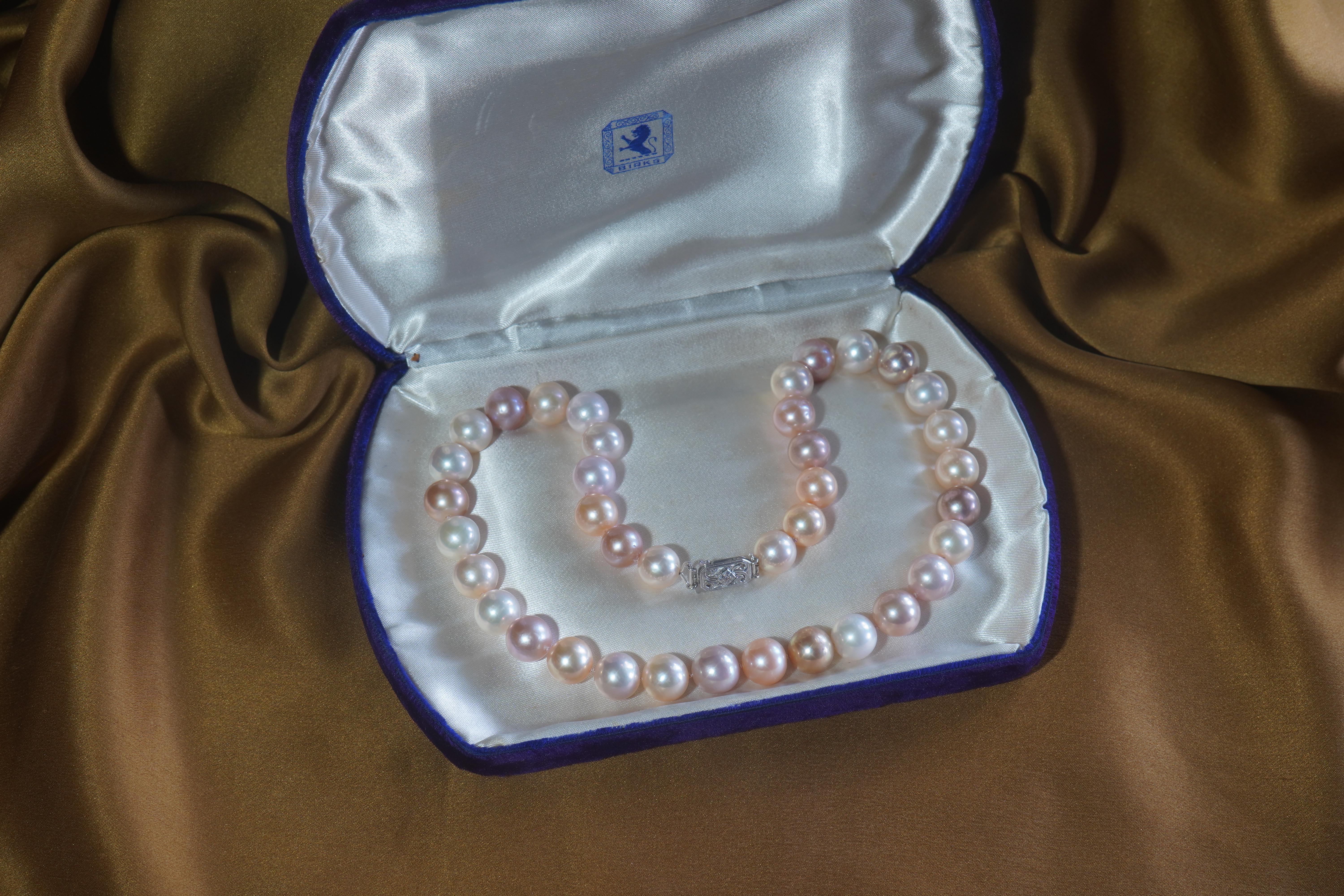 Pink Pearl Diamond Halskette Platin Vintage Südsee Strang Fein riesig 11,5 MM im Angebot 11