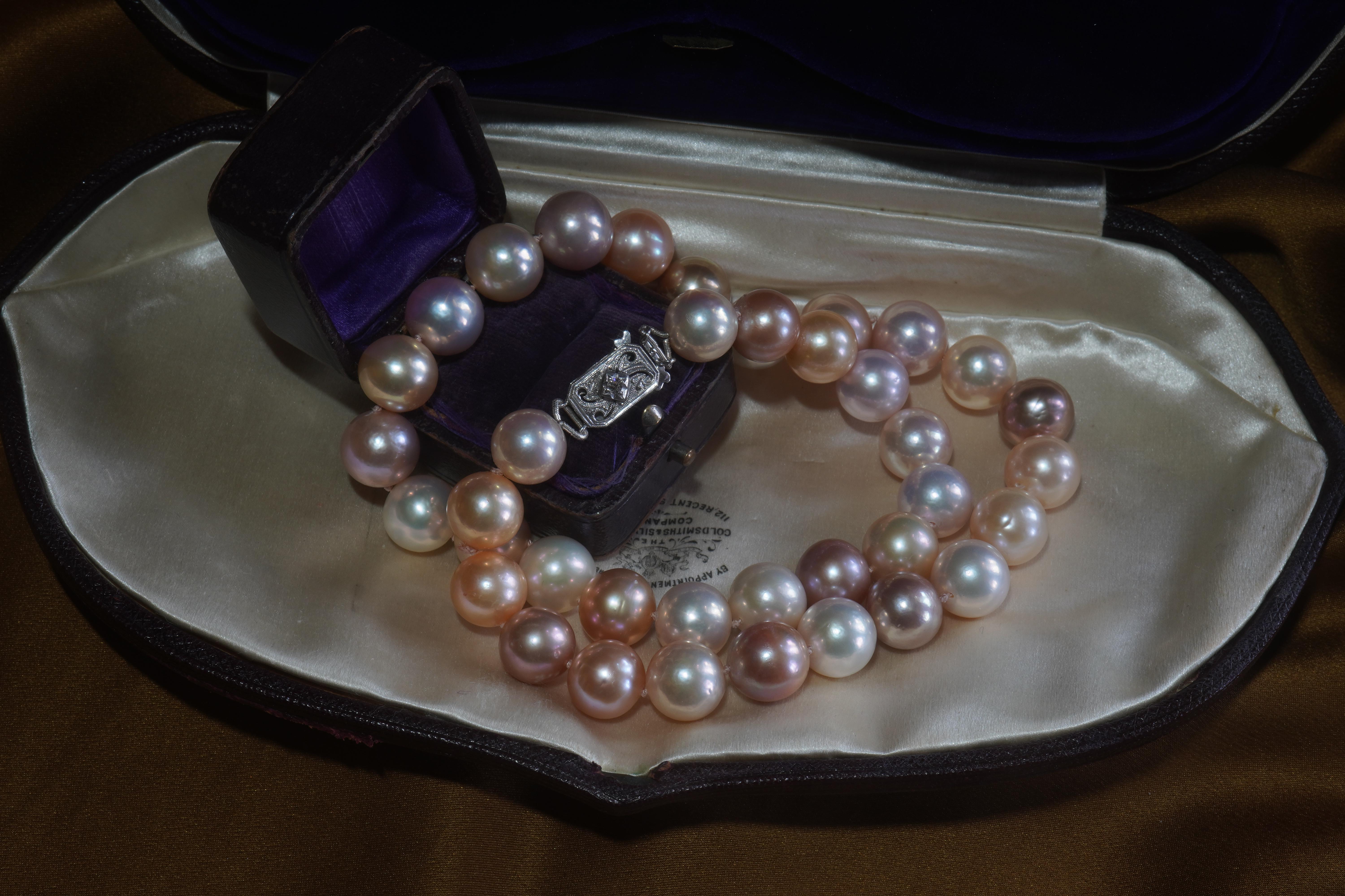 Pink Pearl Diamond Halskette Platin Vintage Südsee Strang Fein riesig 11,5 MM im Angebot 12