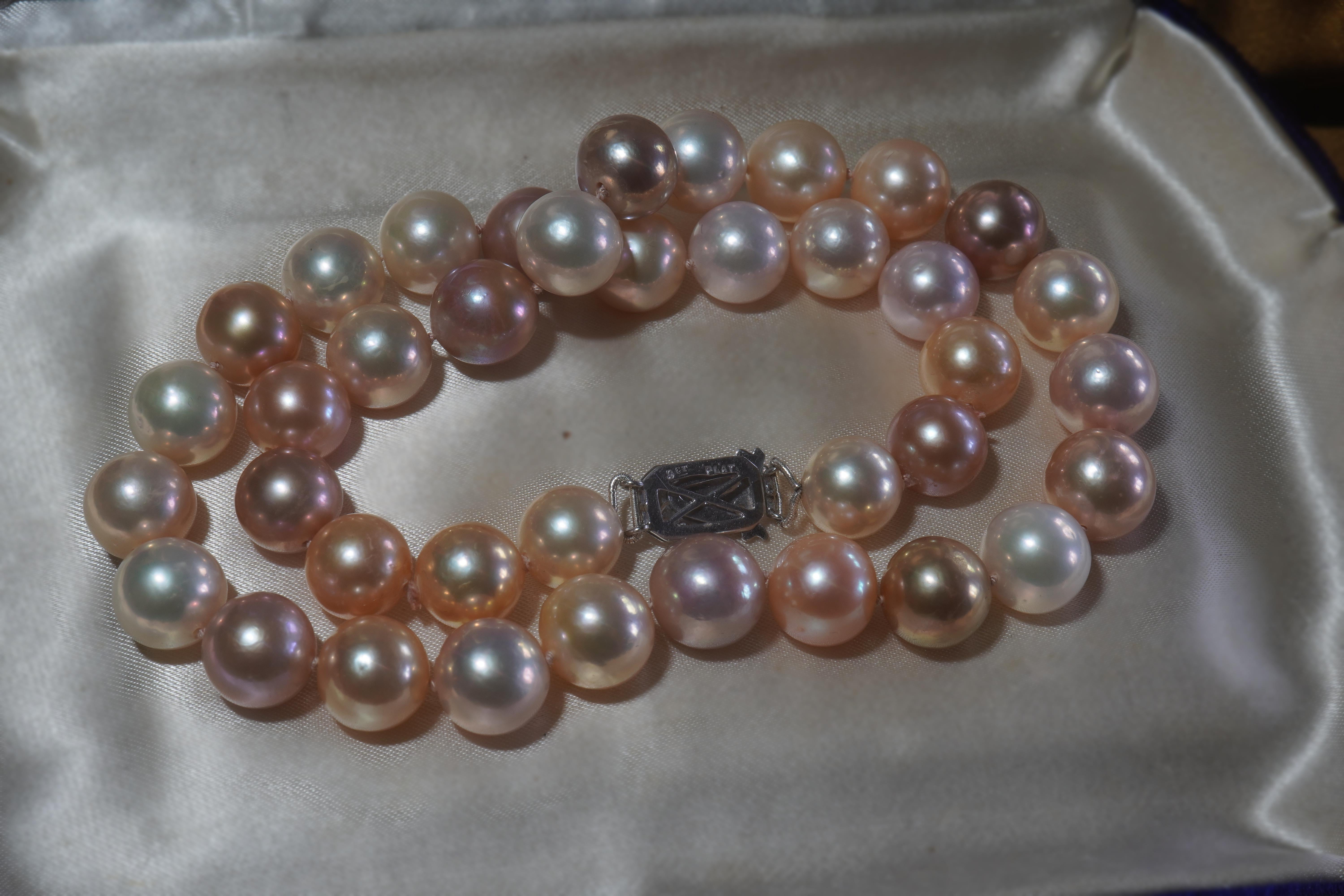 Pink Pearl Diamond Halskette Platin Vintage Südsee Strang Fein riesig 11,5 MM im Angebot 13