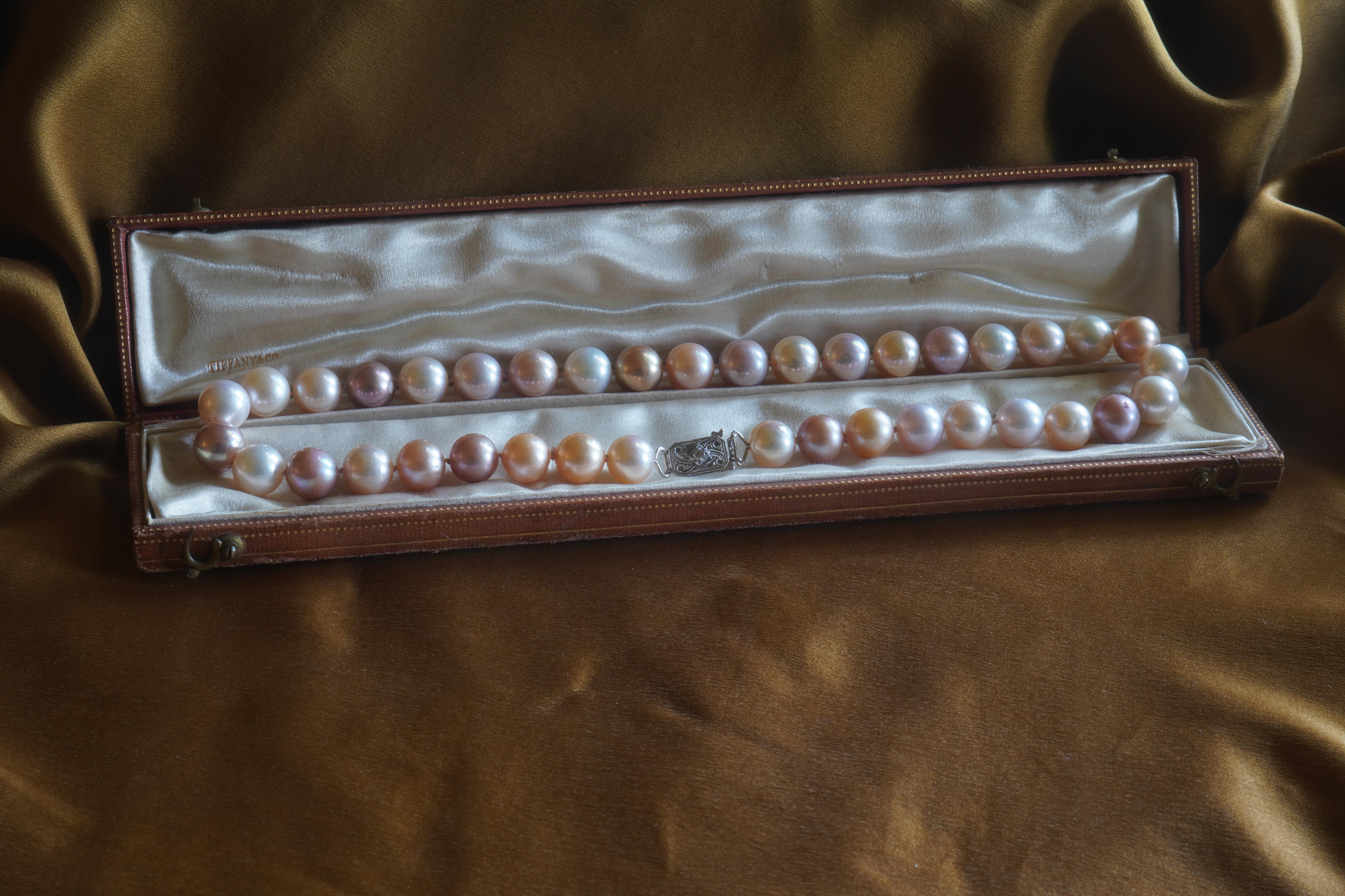 Pink Pearl Diamond Necklace Platinum Vintage South Sea Strand Fine Huge 11.5 MM In Good Condition For Sale In Sylvania, GA