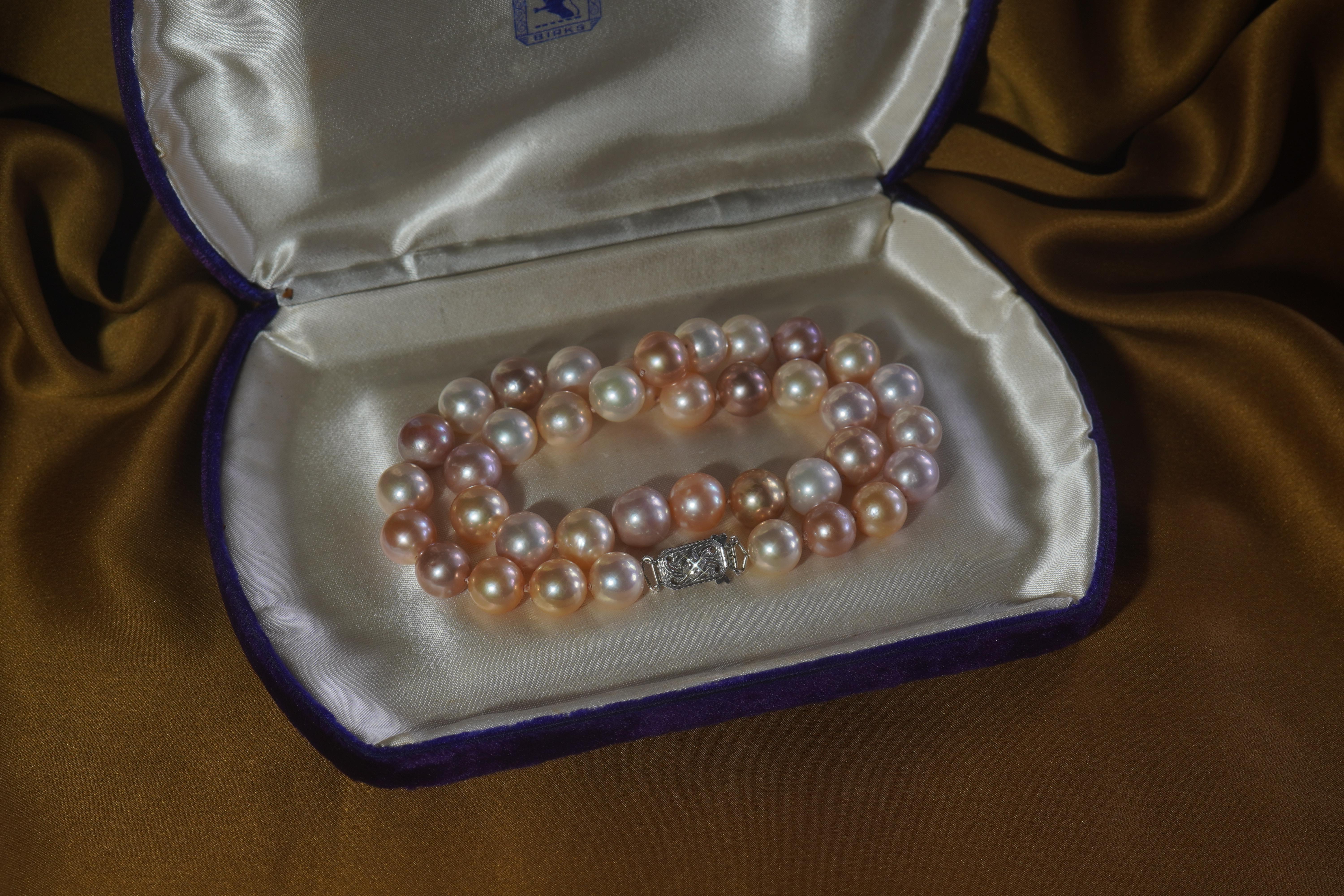 Women's Pink Pearl Diamond Necklace Platinum Vintage South Sea Strand Fine Huge 11.5 MM For Sale