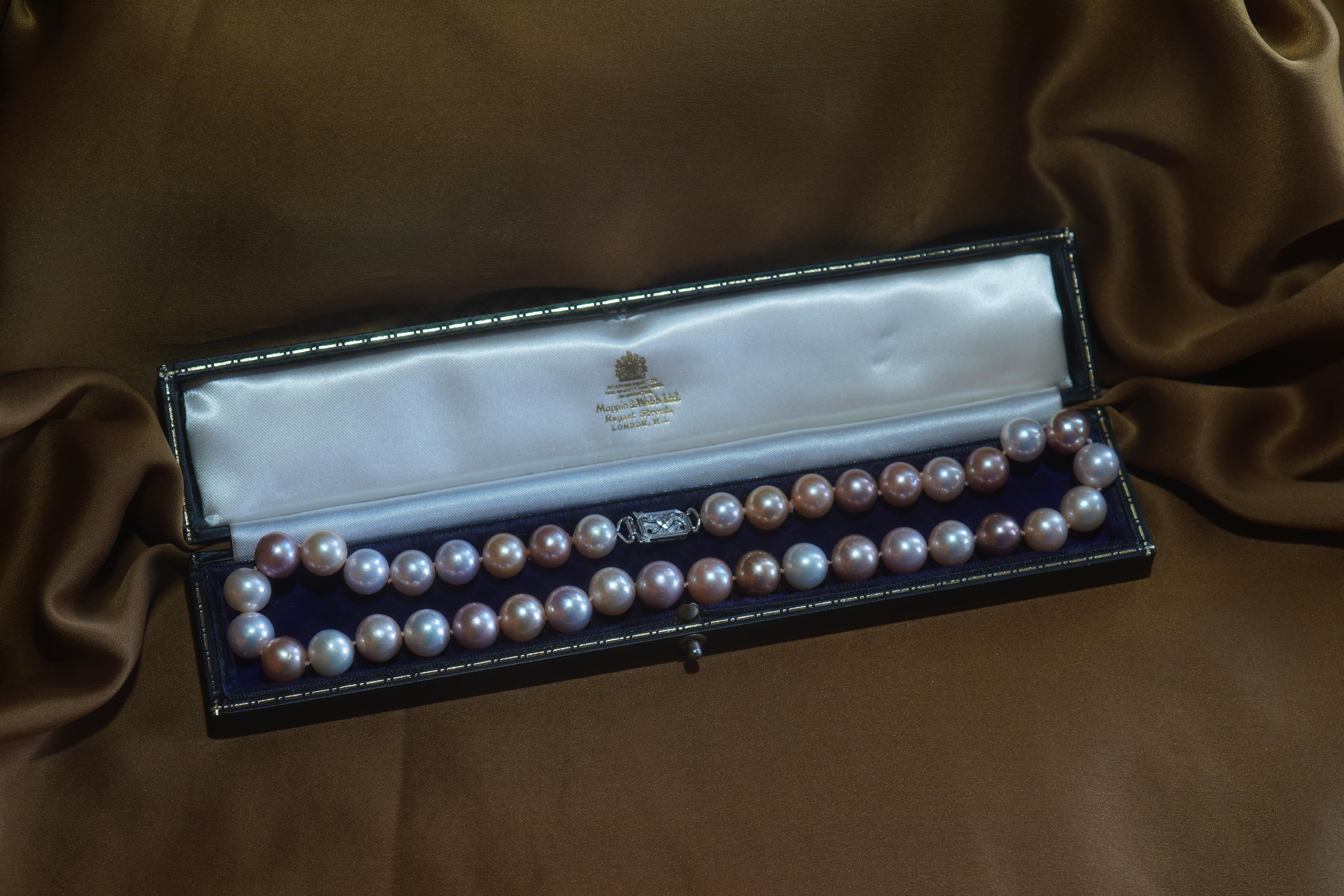 Pink Pearl Diamond Halskette Platin Vintage Südsee Strang Fein riesig 11,5 MM im Angebot 2