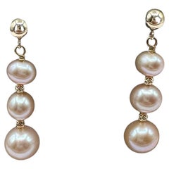 Orecchini a goccia di perle rosa in oro giallo 14kt - design multiperla, 4,4g, nuovi