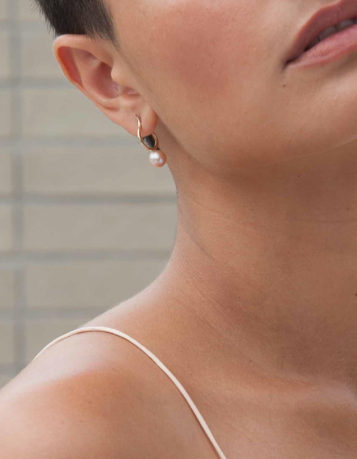 pink pearl hoop earrings
