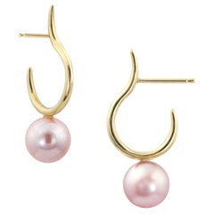 Pink Pearl Moon Hoop Earrings
