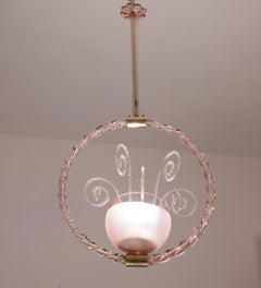 Pink Pendant Art Deco Barovier and Toso Chandelier Glass Murano, 1940