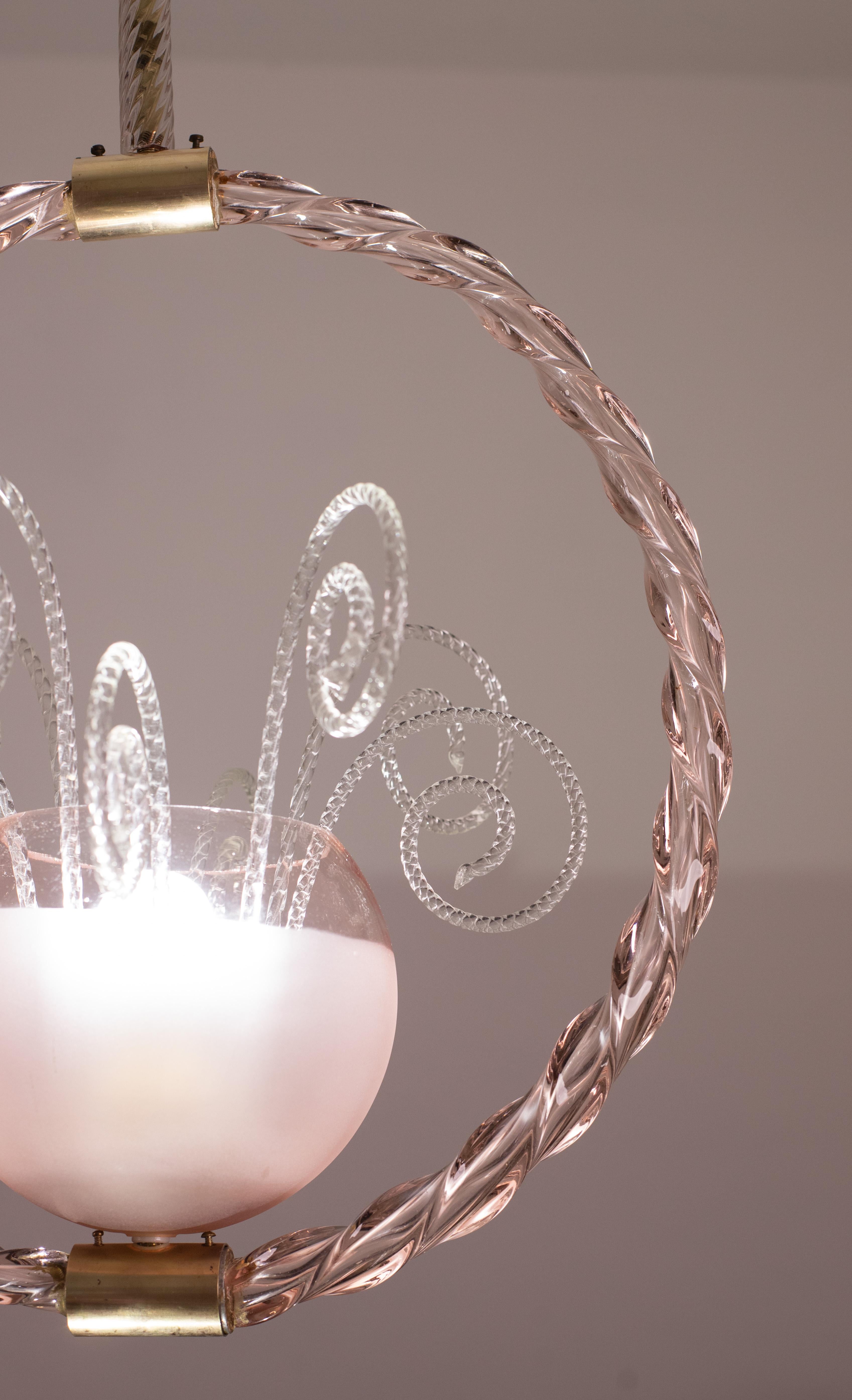 Pink Pendant Art Deco Barovier and Toso Chandelier Glass Murano, 1940 For Sale 3