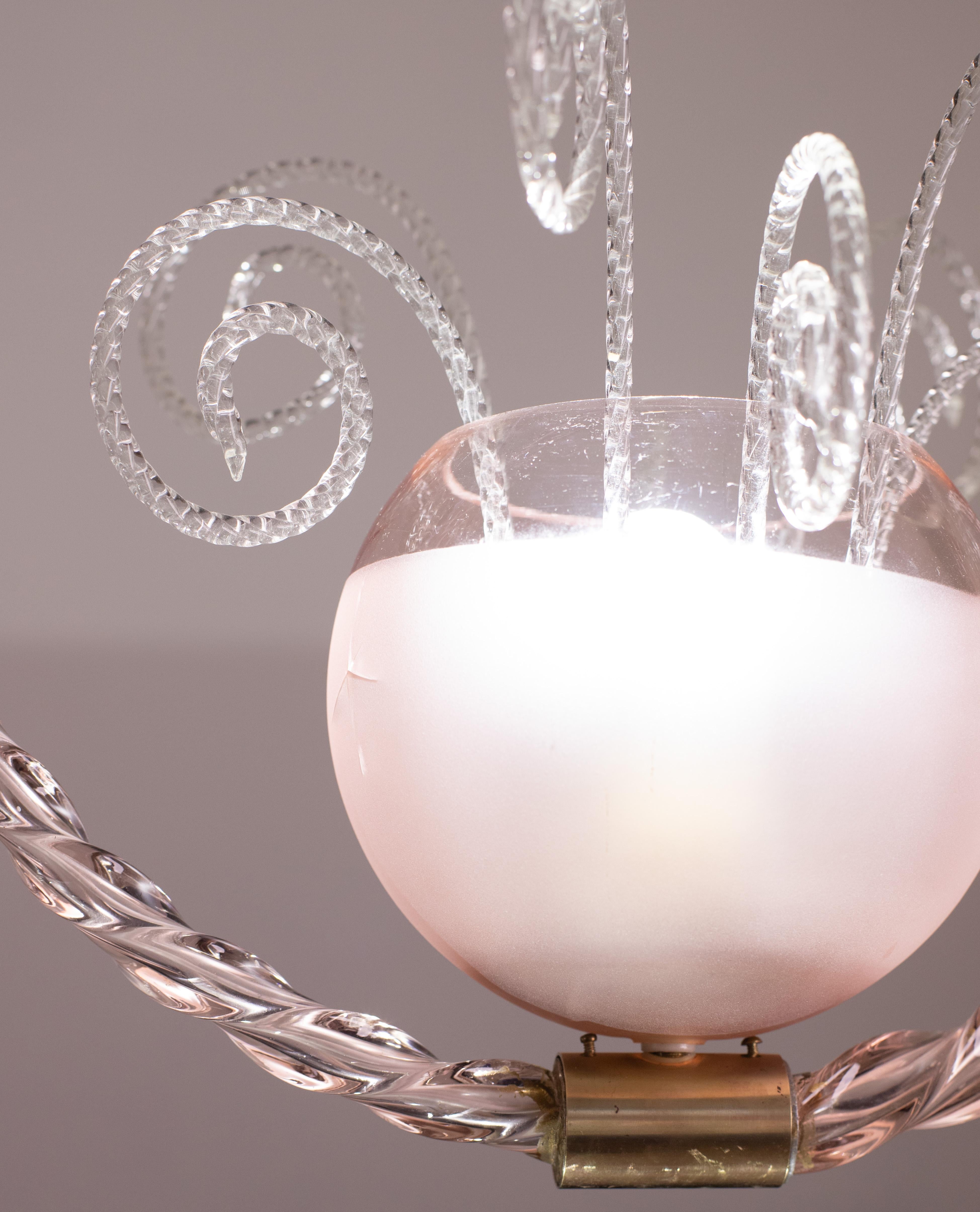 Pink Pendant Art Deco Barovier and Toso Chandelier Glass Murano, 1940 For Sale 4