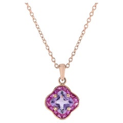 Pink Perfection Lily Cut Pink Amethyst and Ruby Pendant Necklace in 9K Rose Gold