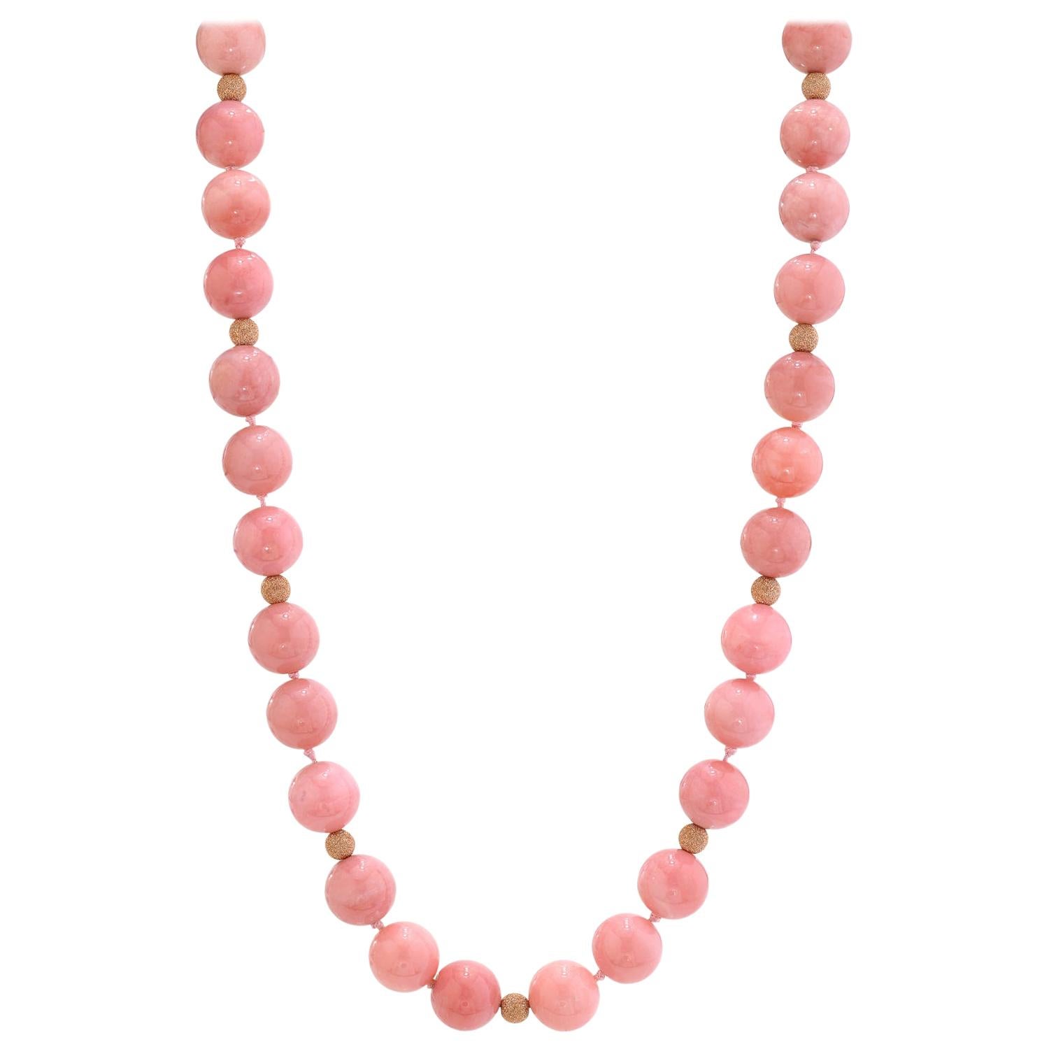 Pink Peruvian Opal Round Beaded Necklace, with Gold Accents