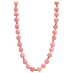 Pink Peruvian Opal Round Beaded Necklace, with Gold Accents