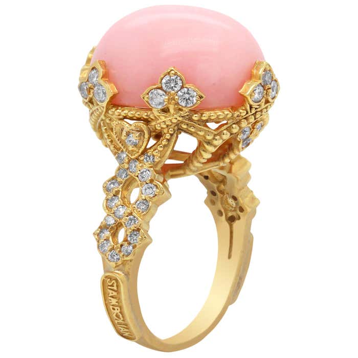 Pink Peruvian Opal Yellow Gold and Diamond Cocktail Ring Stambolian at ...