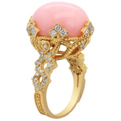 Pink Peruvian Opal Yellow Gold and Diamond Cocktail Ring Stambolian