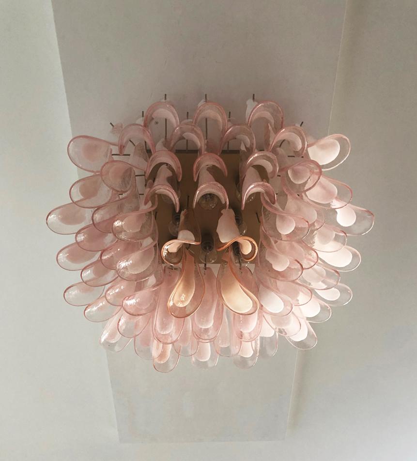 Italian Pink Petal Chandelier Ceiling Light, Murano