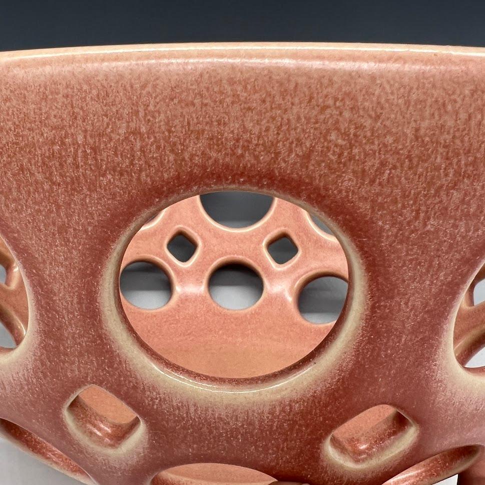 Mid-Century Modern Pink Pierced Ceramic Tabletop Bowl, in Stock