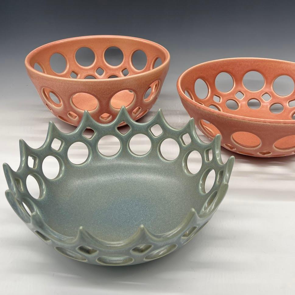 American Pink Pierced Ceramic Tabletop Bowl, in Stock