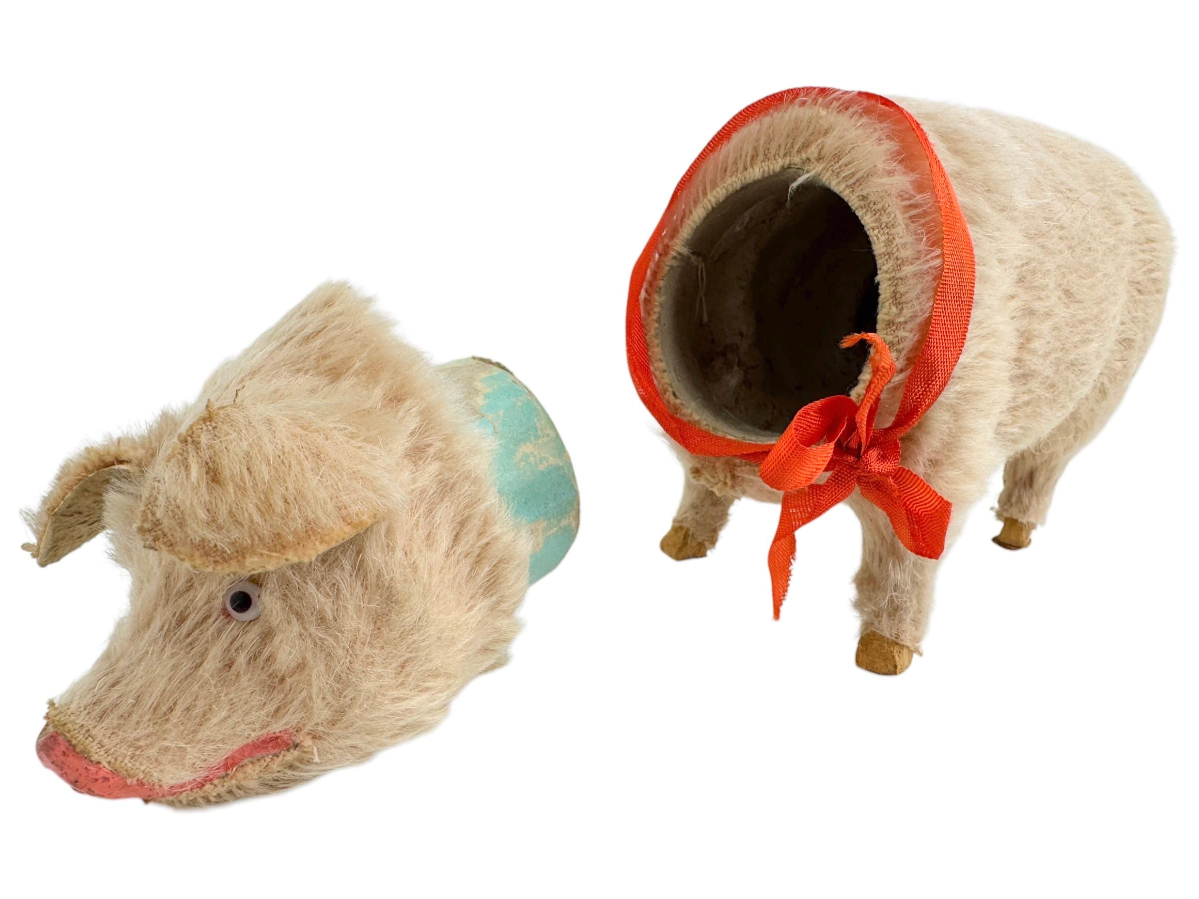 Pink Pig Lucky Charm Mohair Composition Candy Container, Antique, Austria, 1900s For Sale 4