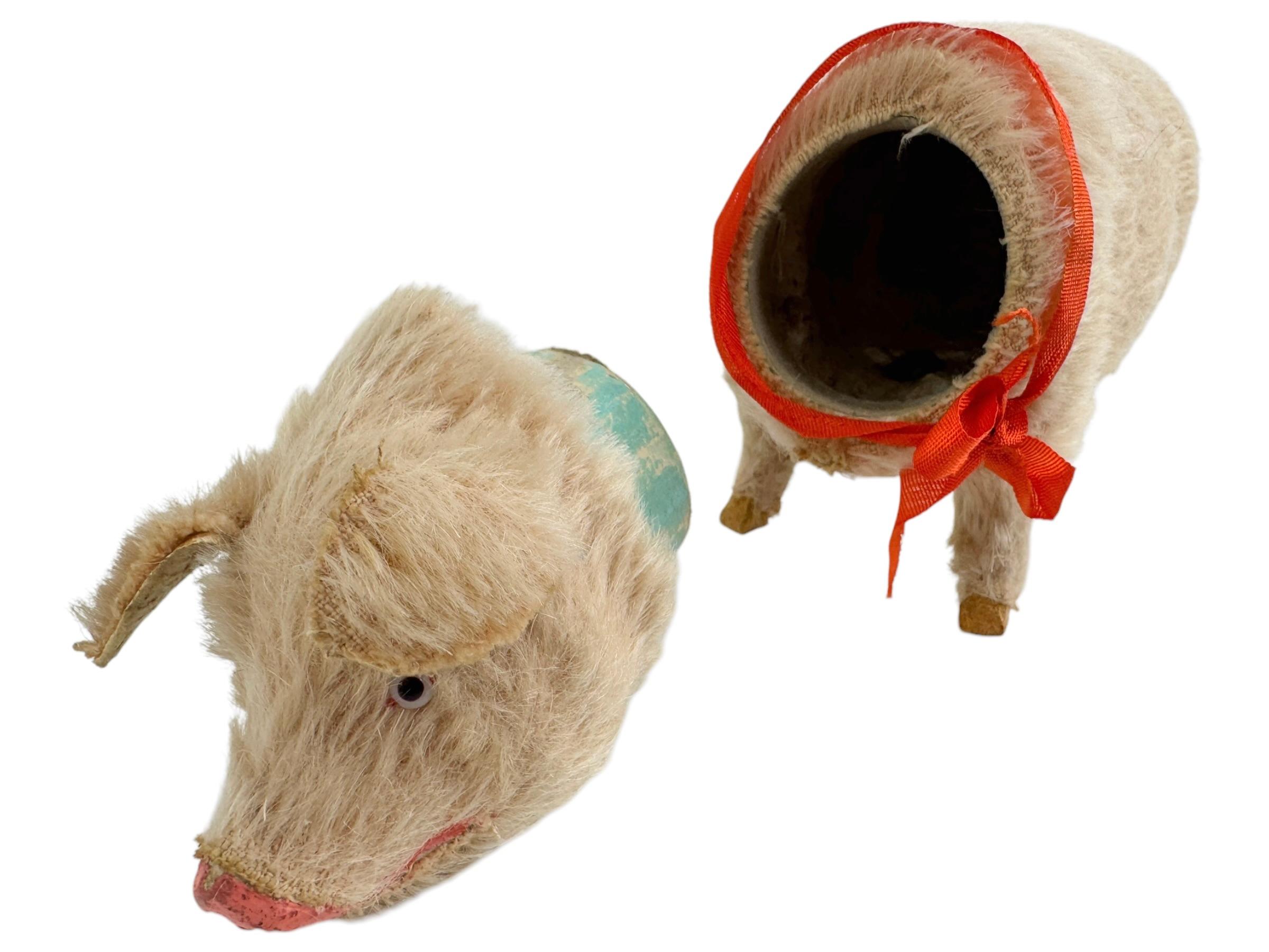Pink Pig Lucky Charm Mohair Composition Candy Container, Antique, Austria, 1900s For Sale 5