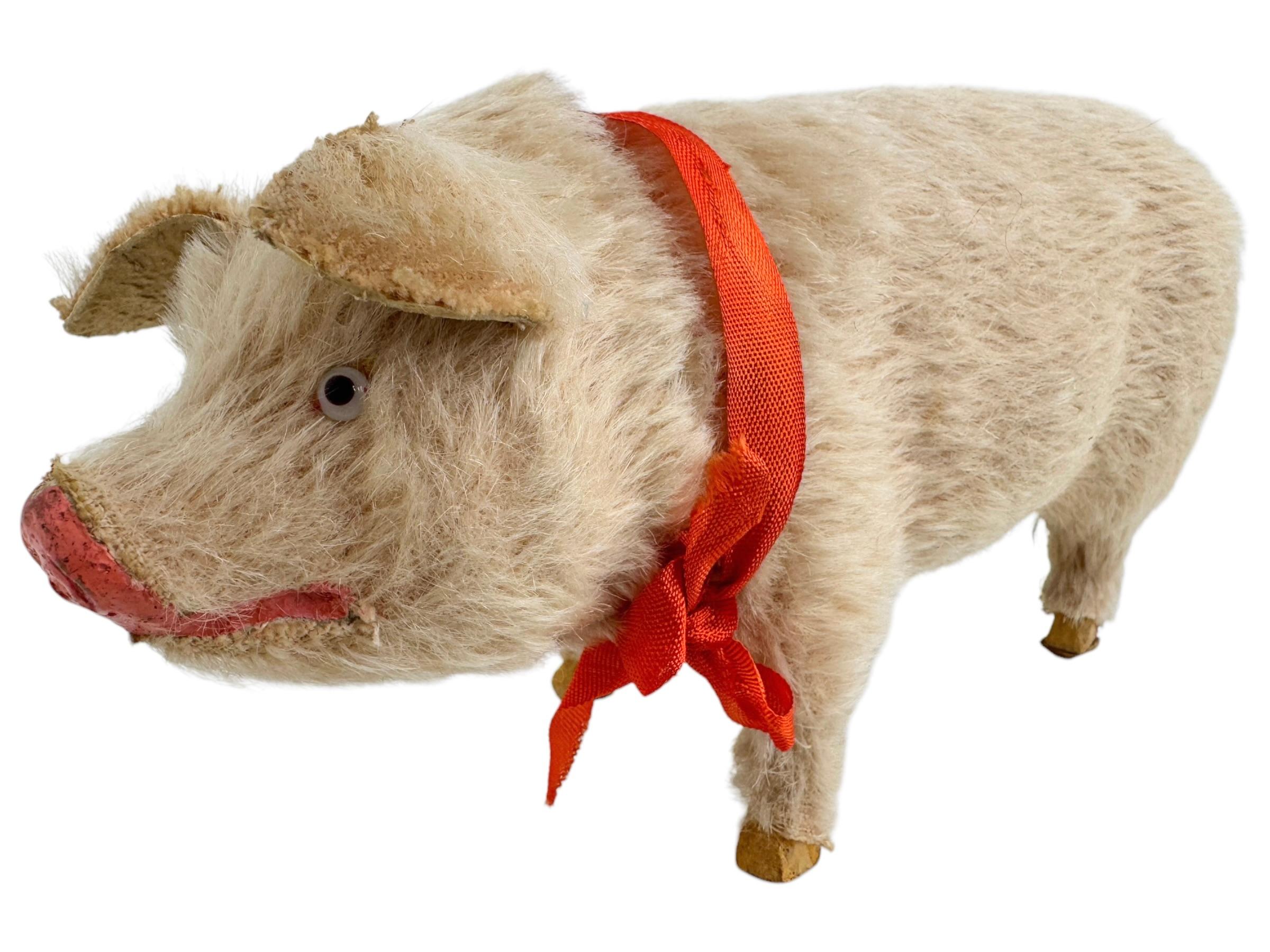 Pink Pig Lucky Charm Mohair Composition Candy Container, Antique, Austria, 1900s For Sale 6