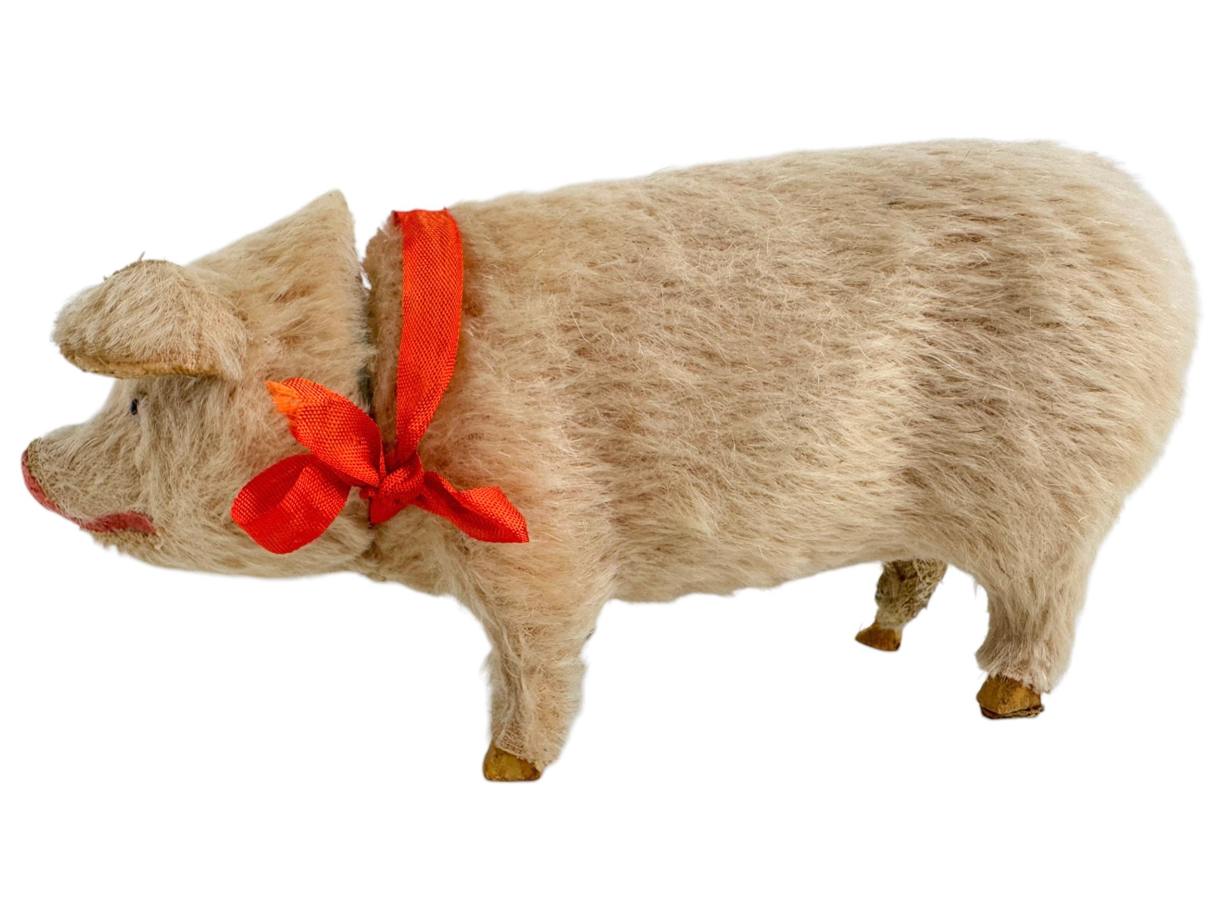 Pink Pig Lucky Charm Mohair Composition Candy Container, Antique, Austria, 1900s For Sale 2