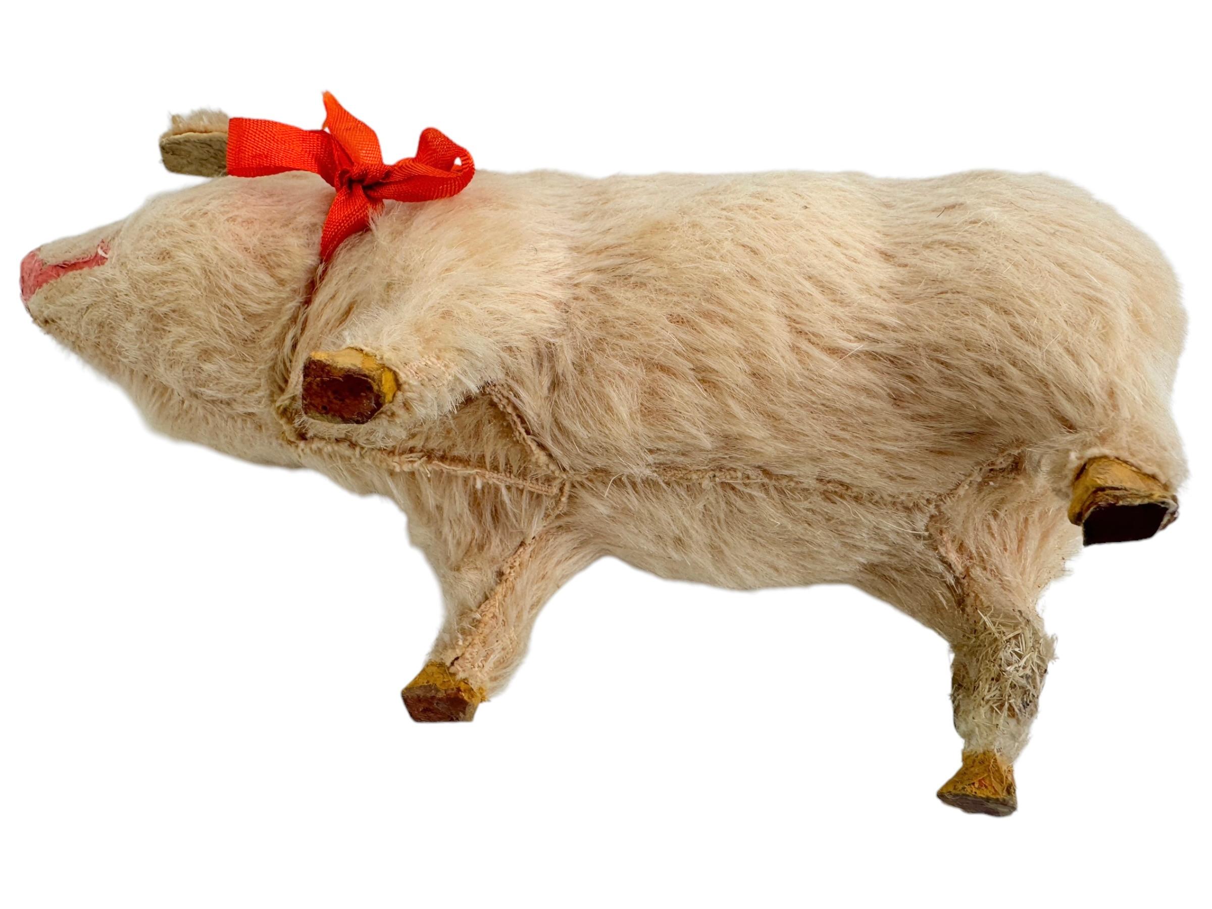 Pink Pig Lucky Charm Mohair Composition Candy Container, Antique, Austria, 1900s For Sale 3
