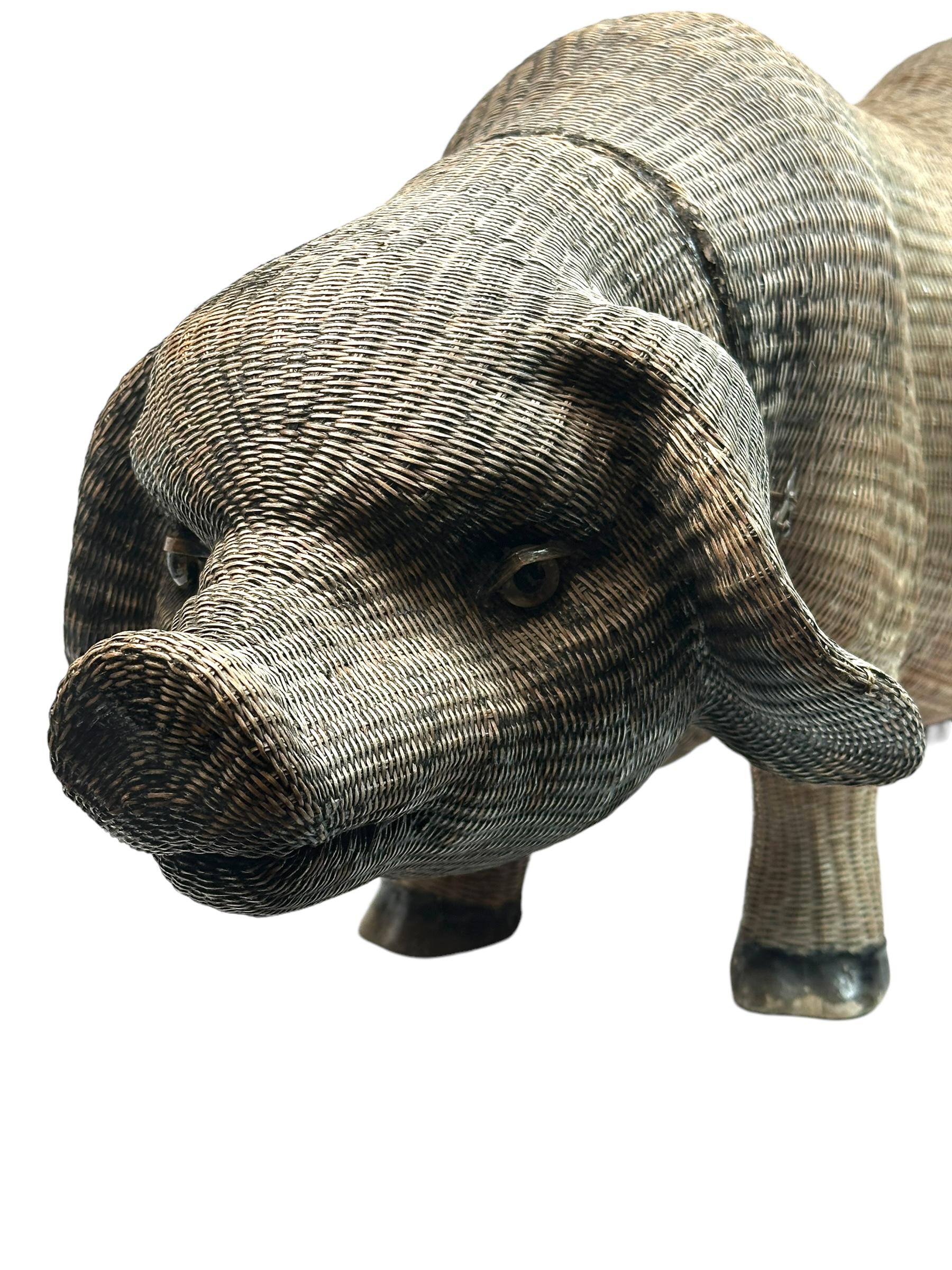 Pink Pig Wicker Basket Butcher Shop Display Container, Antique, German, 1900s 5