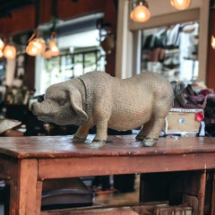 Pink Pig Wicker Basket Butcher Shop Display Container, Antique, German, 1900s