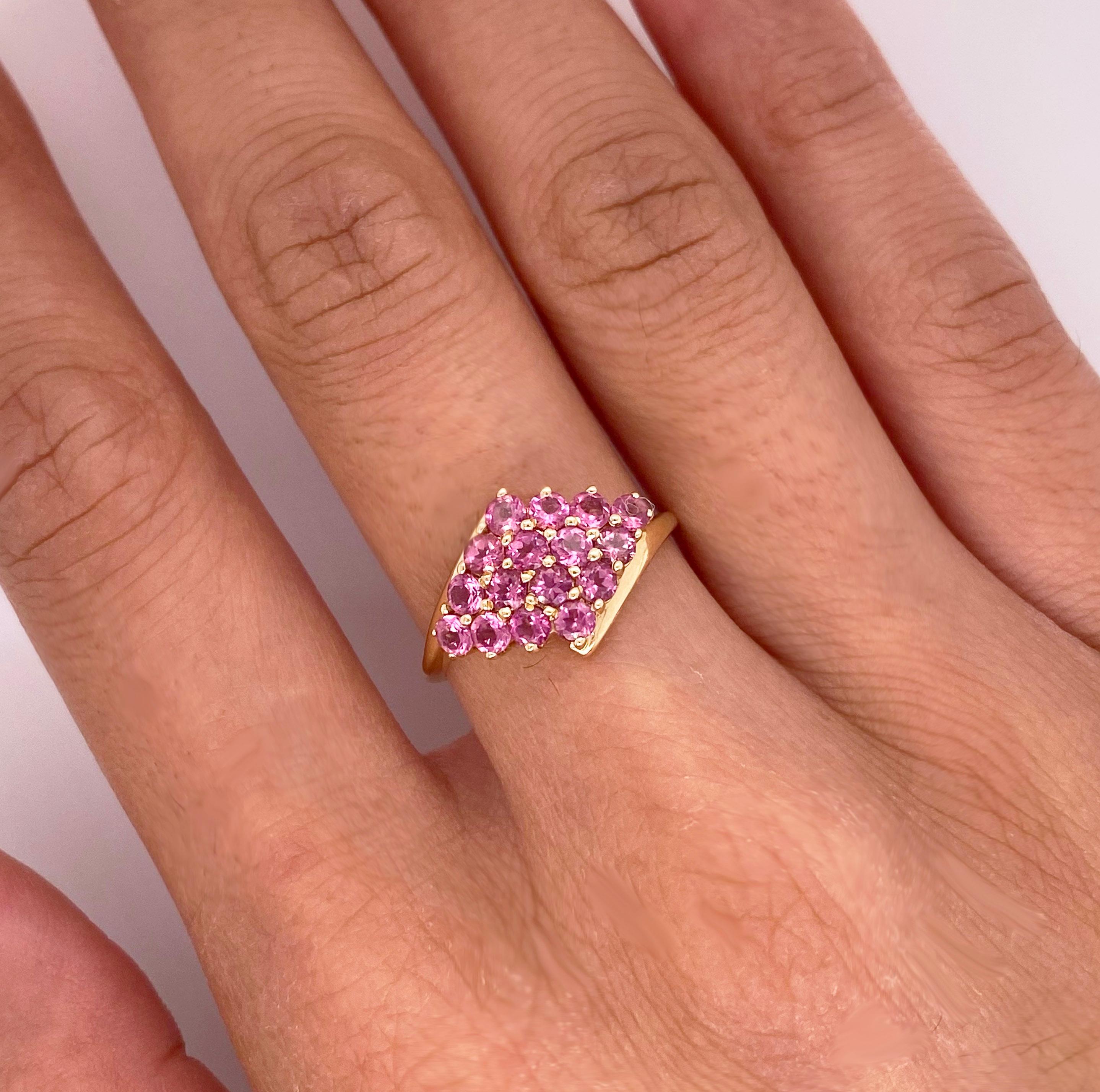 For Sale:  Pink Pink Tourmaline Cluster Ring w Bright Pink Gemstones 5