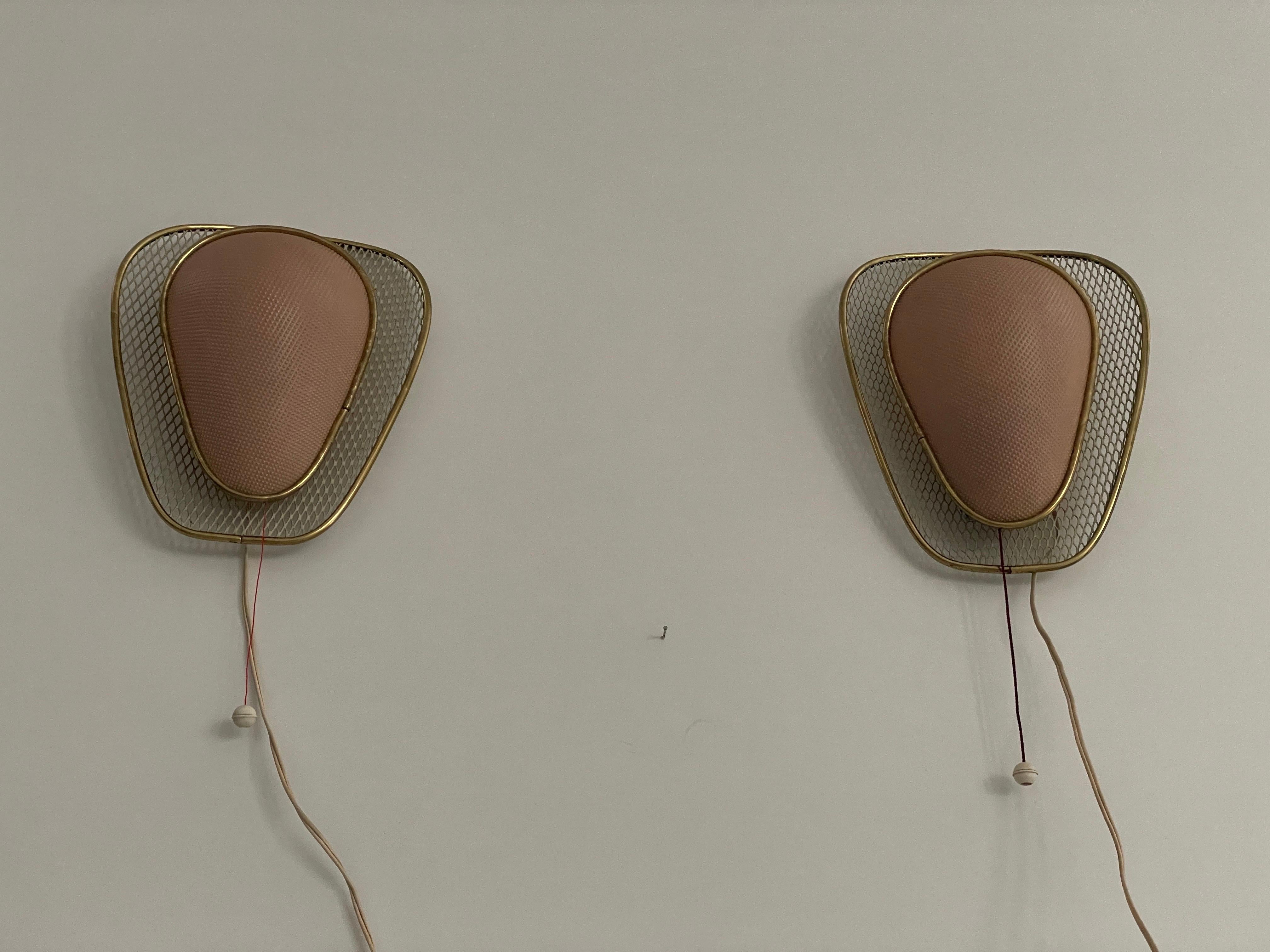 Mid-20th Century Pink Plastic and Gold Metal Pair of Sconces by Erco, 1950s, Germany For Sale