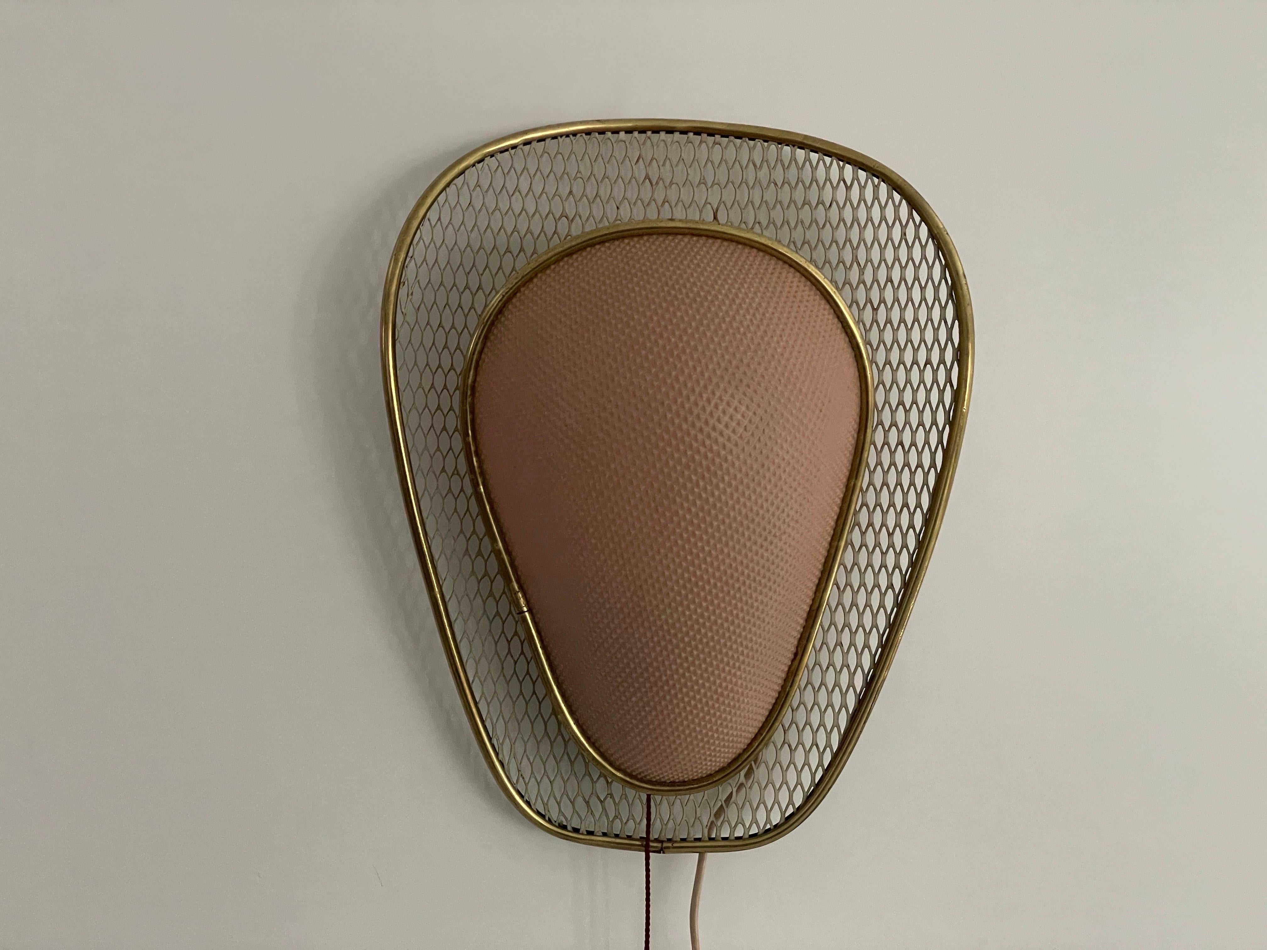 Brass Pink Plastic and Gold Metal Pair of Sconces by Erco, 1950s, Germany For Sale