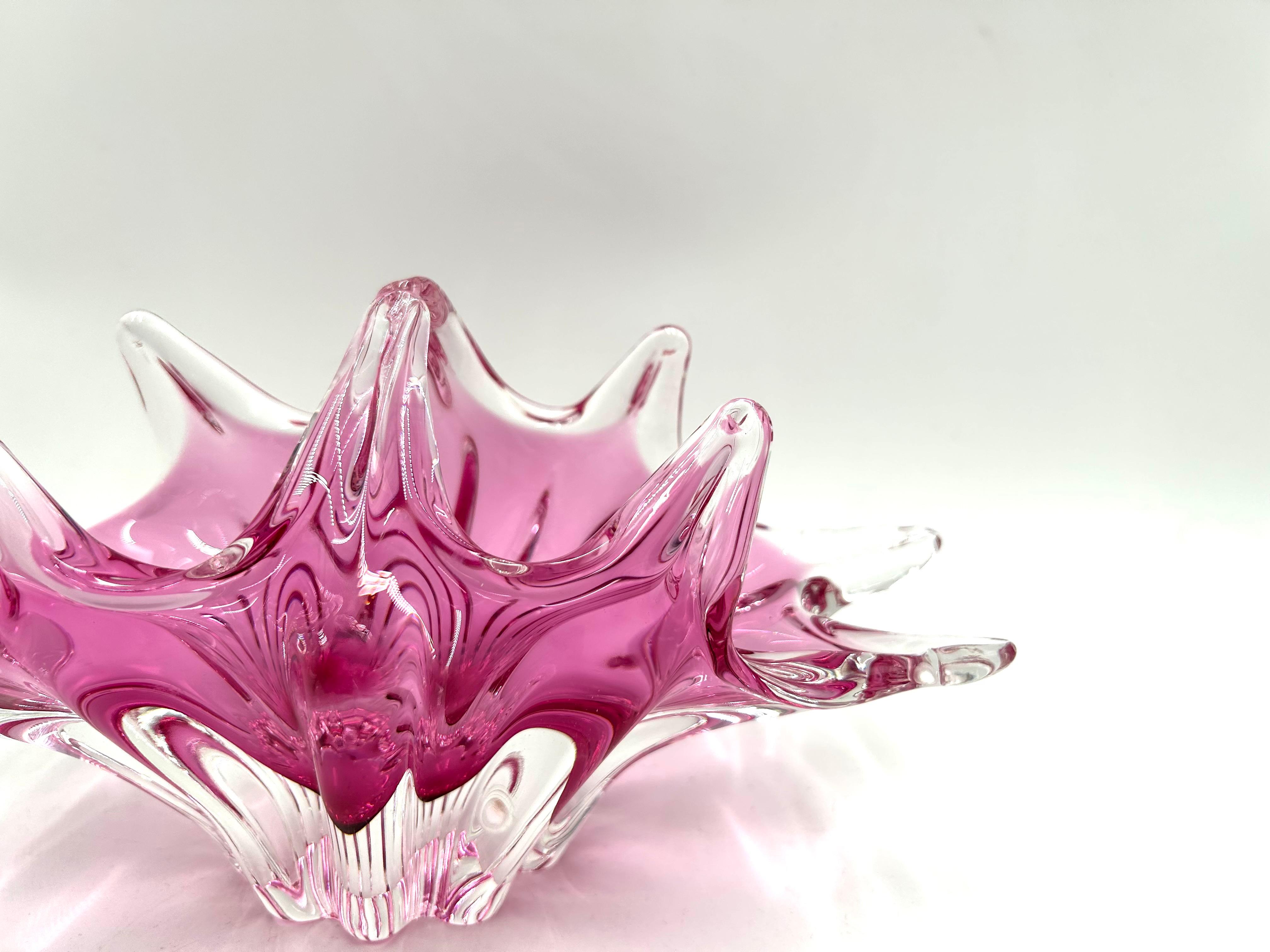 Art Glass Pink Platter, Chribska Sklarna, Czech Republic, 1960s