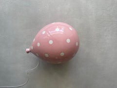 Rosa Polka Dot glänzend Keramik Ballon Skulptur handgefertigt für Wand, Decke