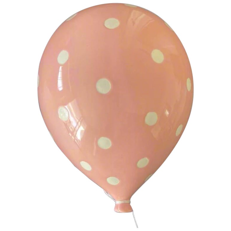 Handmade Pink Polka Dot Ceramic Balloon Sculpture for wall hanging, by ArtArsouf For Sale