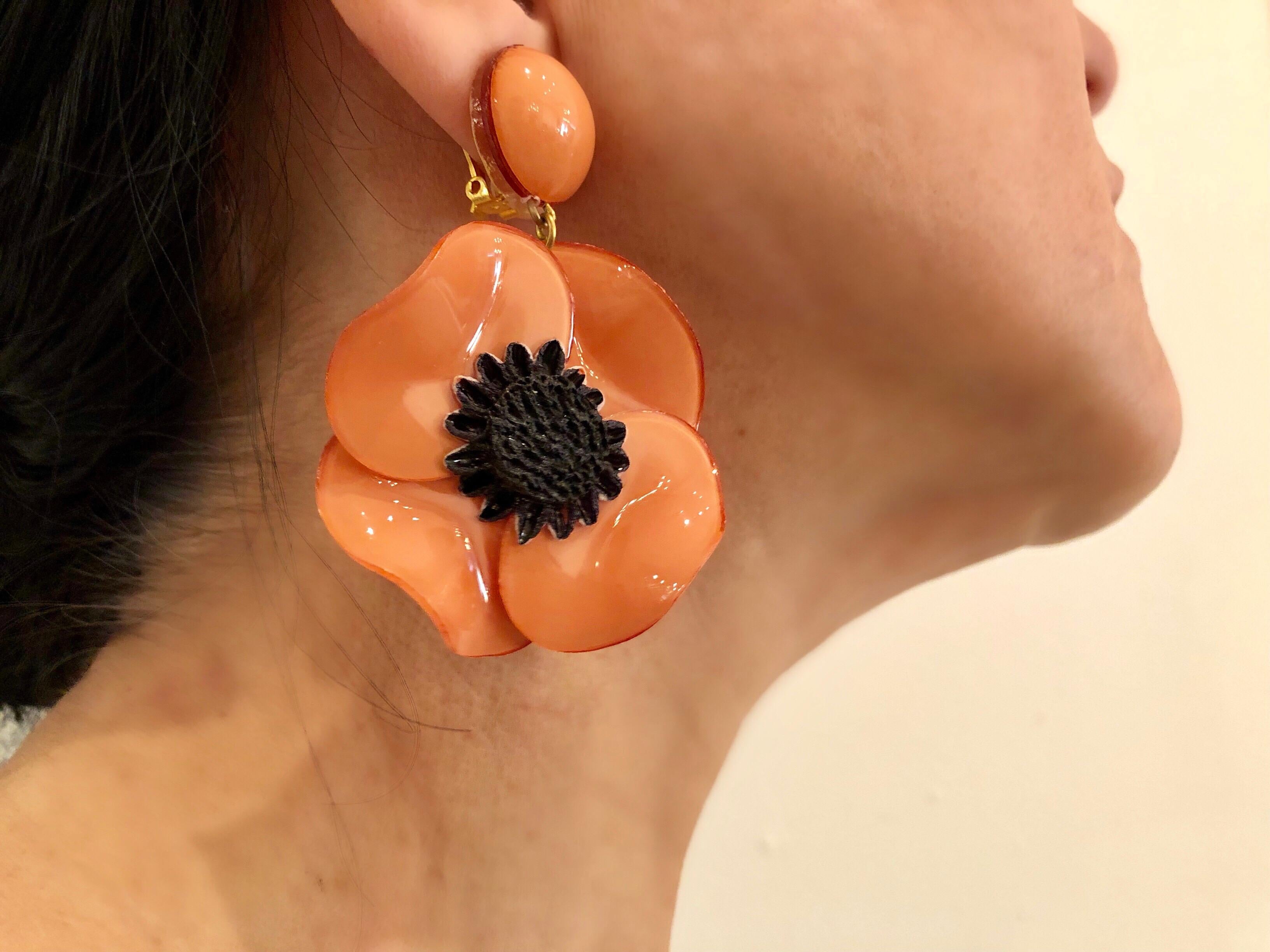 Contemporary Pink Poppy Statement Drop Earrings 