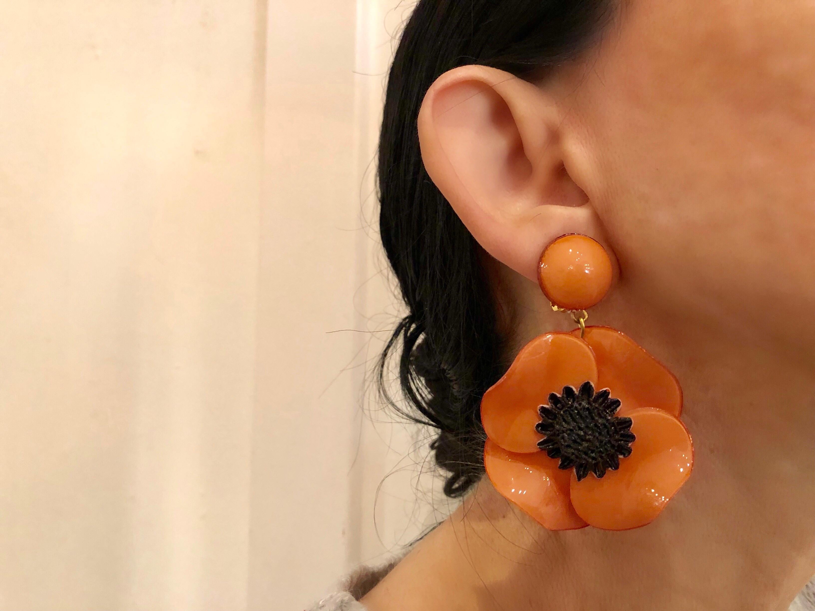 Pink Poppy Statement Drop Earrings  In New Condition In Palm Springs, CA