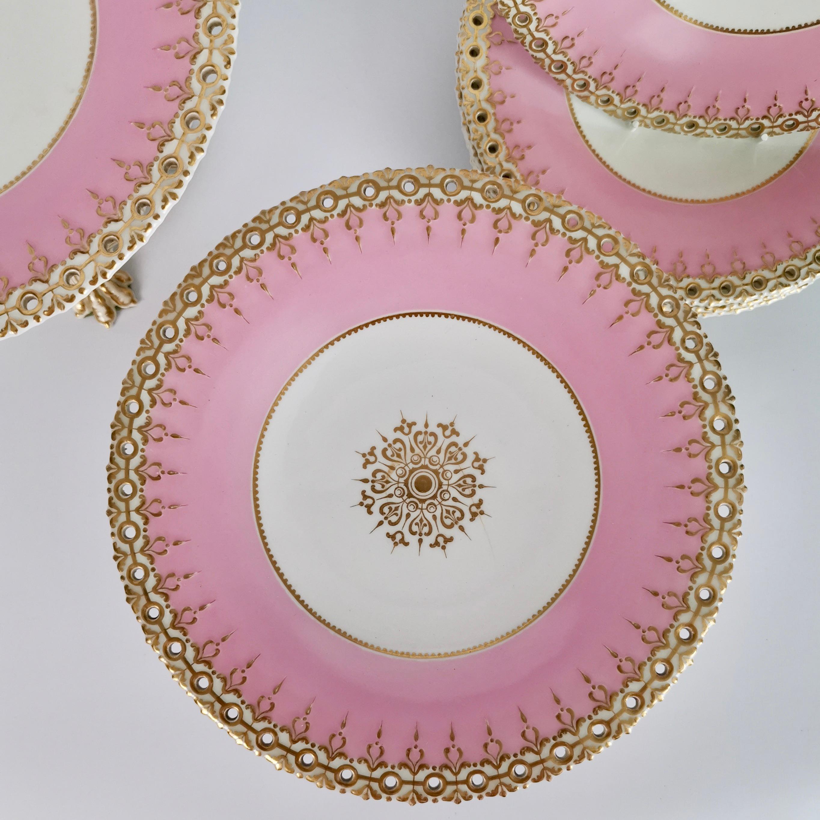 Pink Porcelain Dessert Service, Spectacular Claw-Footed Tazzas, Victorian 5