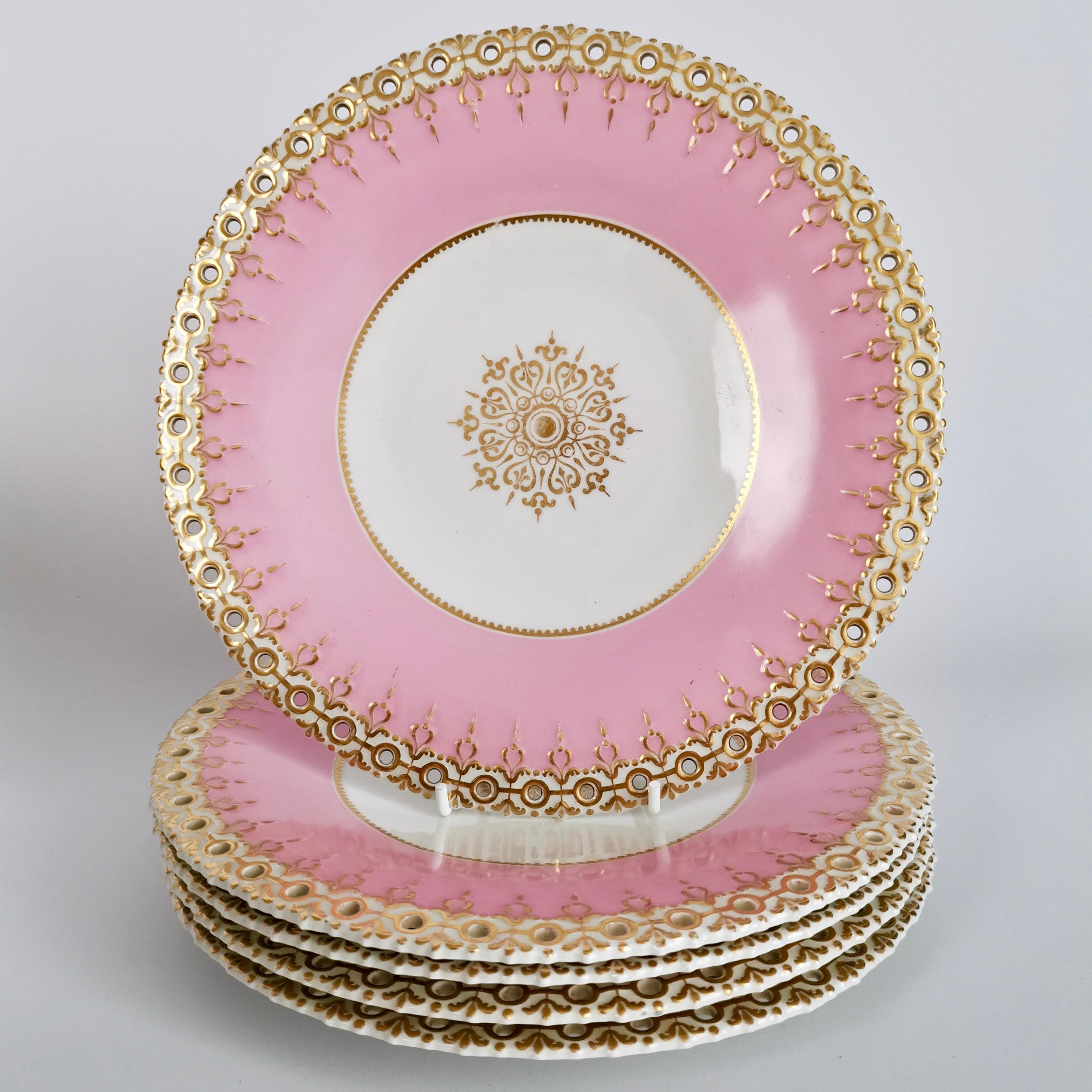 Hand-Painted Pink Porcelain Dessert Service, Spectacular Claw-Footed Tazzas, Victorian